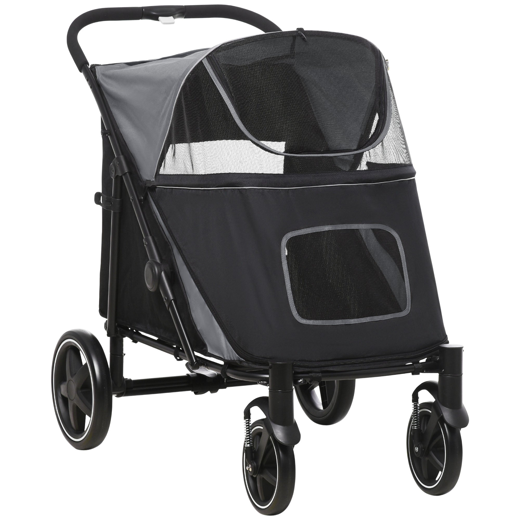 PawHut Dog Pram Dog Stroller Pet Pushchair with Adjustable Canopy for Medium and Large Dogs, Grey