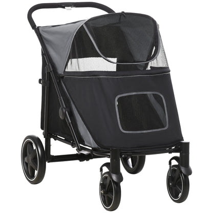 PawHut Dog Pram Dog Stroller Pet Pushchair with Adjustable Canopy for Medium and Large Dogs, Grey