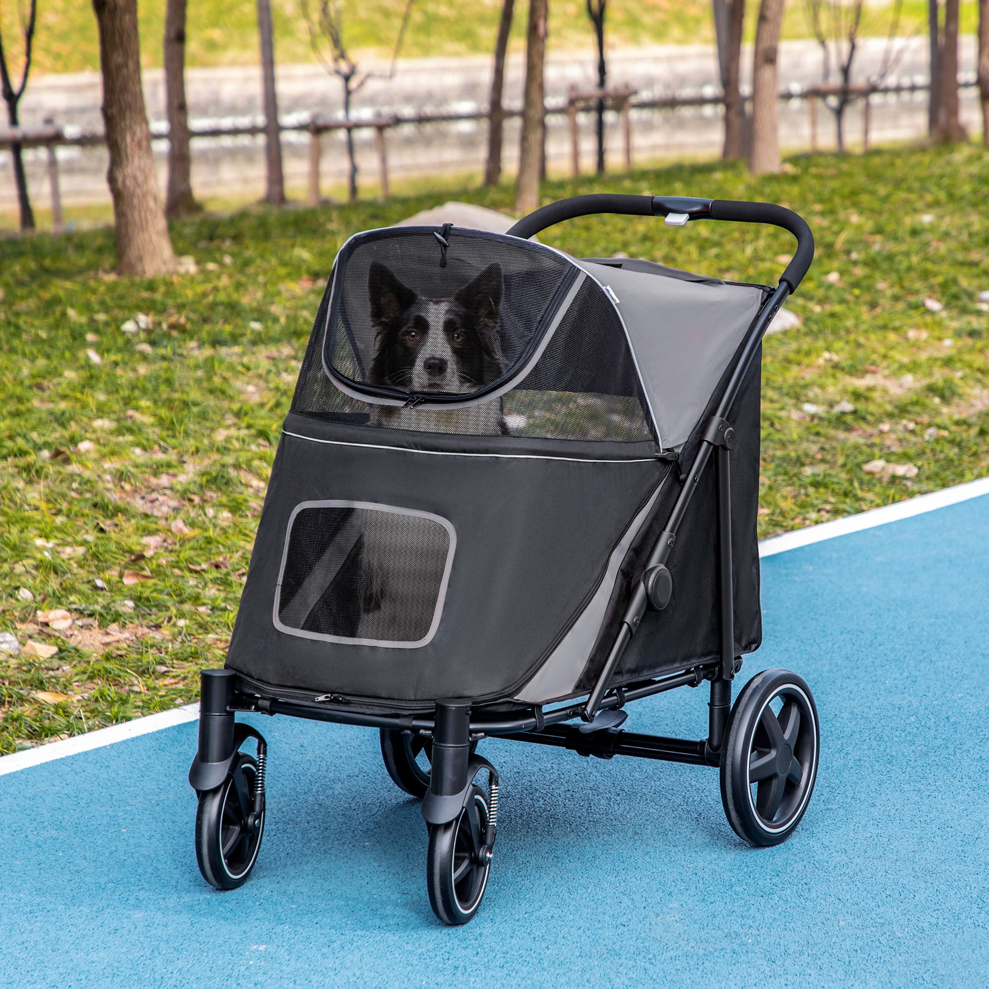 PawHut Dog Pram Dog Stroller Pet Pushchair with Adjustable Canopy for Medium and Large Dogs, Grey