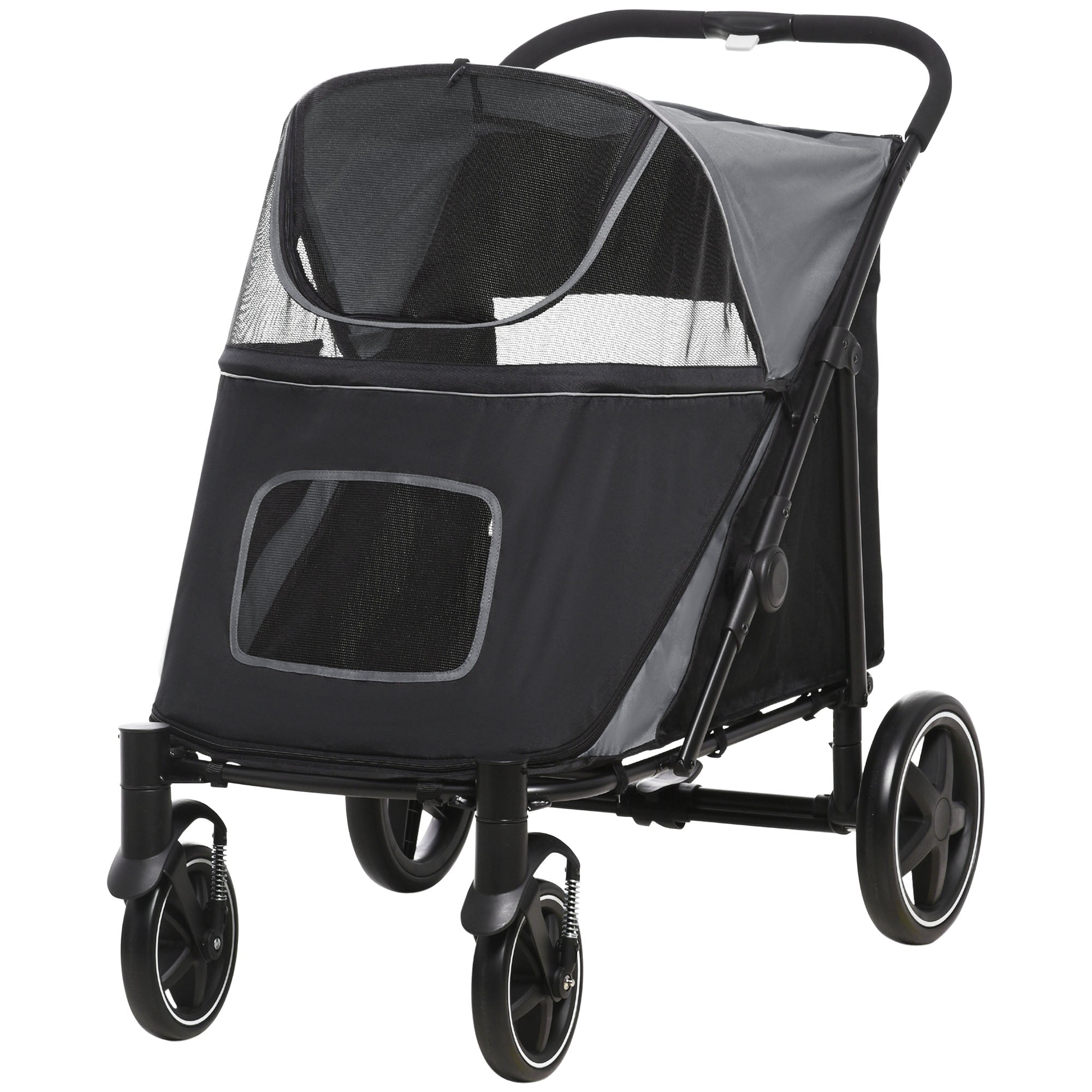 PawHut Dog Pram Dog Stroller Pet Pushchair with Adjustable Canopy for Medium and Large Dogs, Grey
