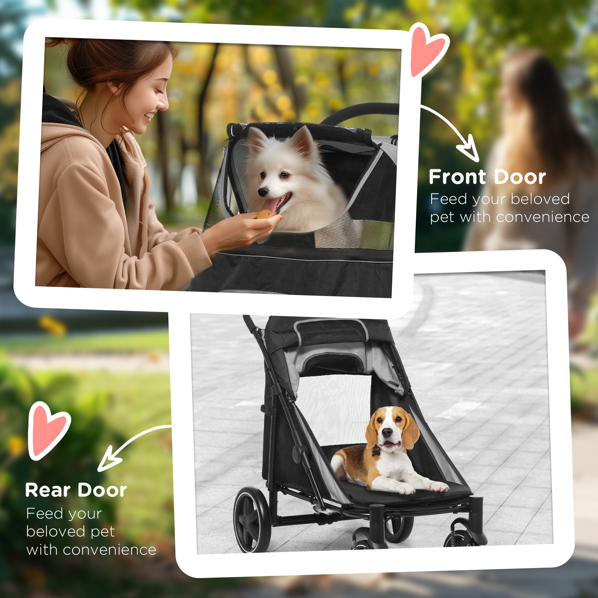 PawHut Dog Pram Dog Stroller Pet Pushchair with Adjustable Canopy for Medium and Large Dogs, Grey
