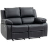 HOMCOM Double Reclining Loveseat, PU Leather Manual Recliner Chair with Pullback Control Footrest for Living Room, Black