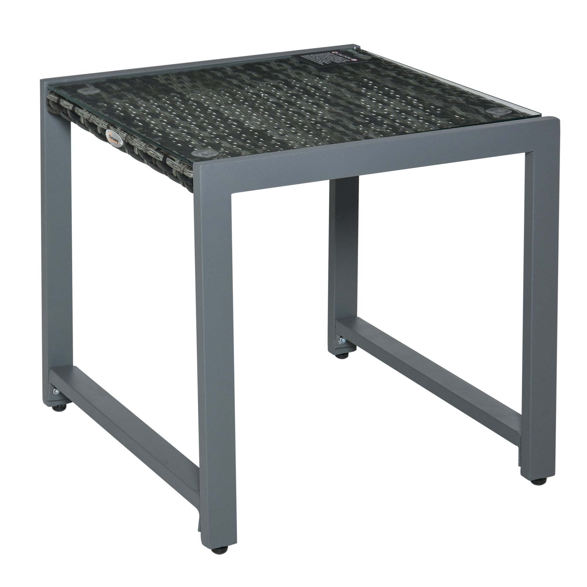 Outsunny Rattan Coffee Table, Wicker Patio Side Table with Tempered Glass Top and Aluminum Frame for Outdoor, Garden, Gray