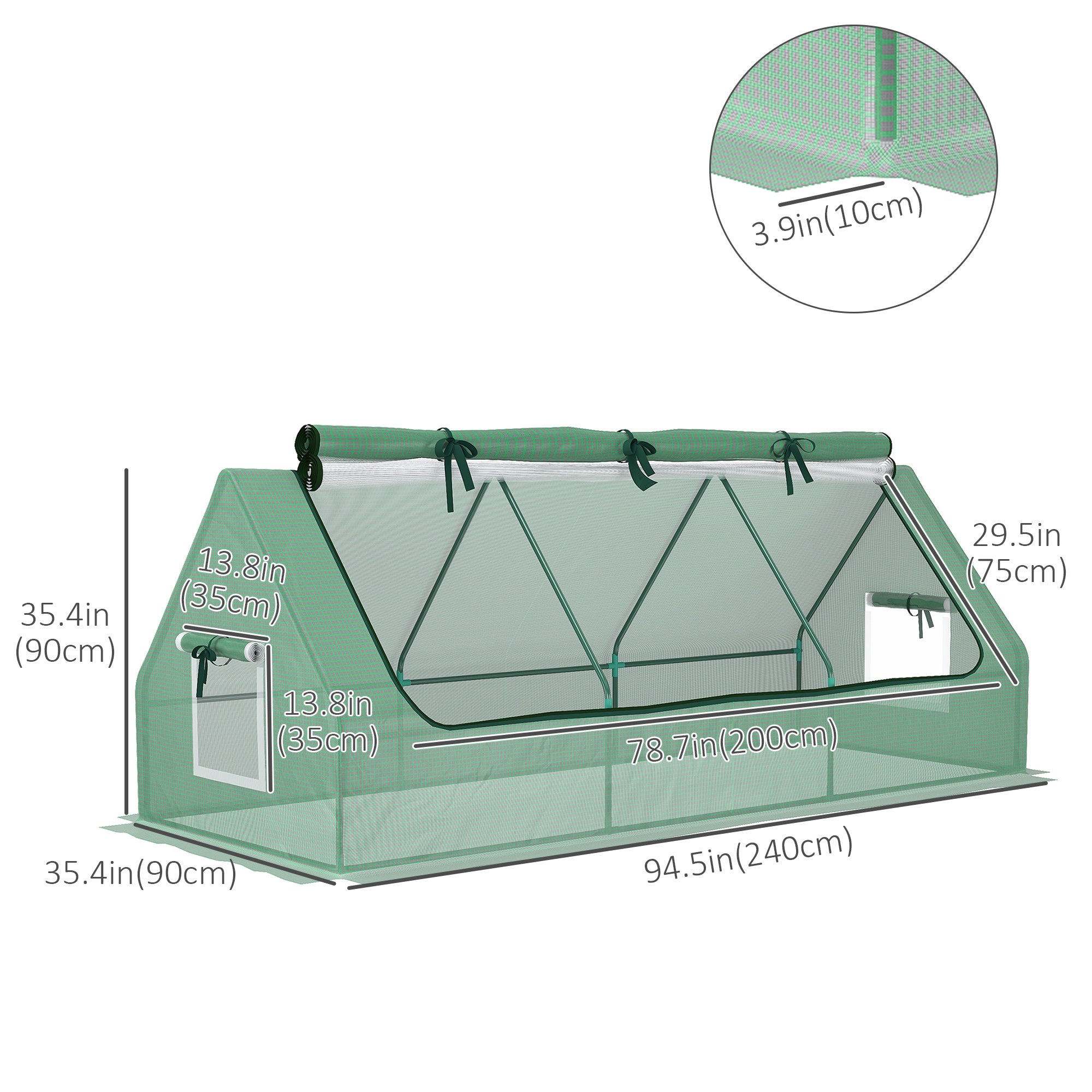 Outsunny Mini Greenhouse, 94.5" x 35.4" x 35.4" House-Shaped Portable Tunnel Green House with Mesh Windows for Indoor and Outdoor, Green