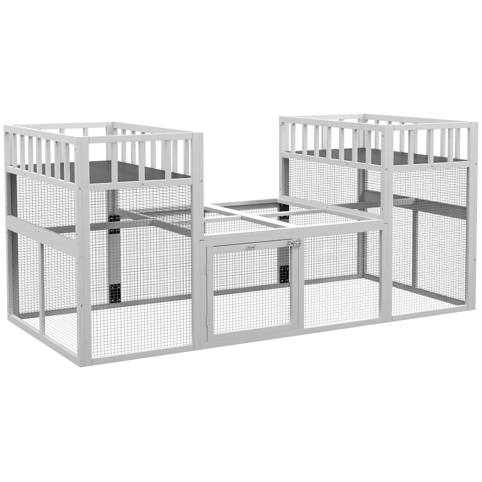 PawHut Wooden Chicken Coop, 7.3' x 3.6' Chicken Run Combinable Design with Storage Shelves, Perches for 2-4 Chickens, Outdoor Poultry Supplies for Ducks, Goose, Rabbits, White