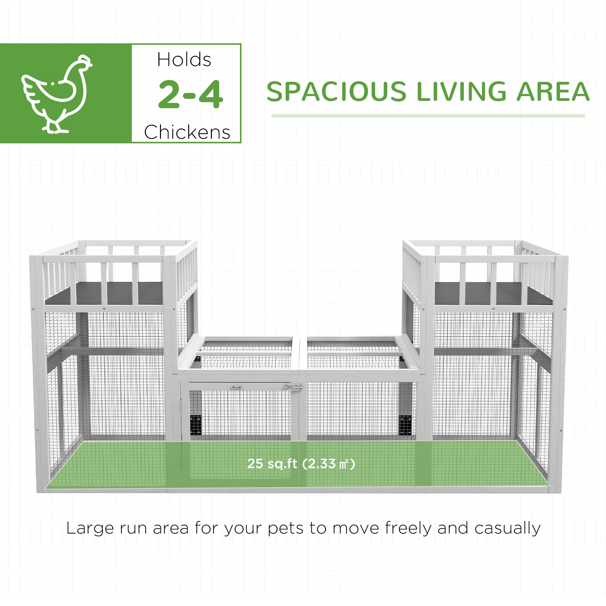 PawHut Wooden Chicken Coop, 7.3' x 3.6' Chicken Run Combinable Design with Storage Shelves, Perches for 2-4 Chickens, Outdoor Poultry Supplies for Ducks, Goose, Rabbits, White