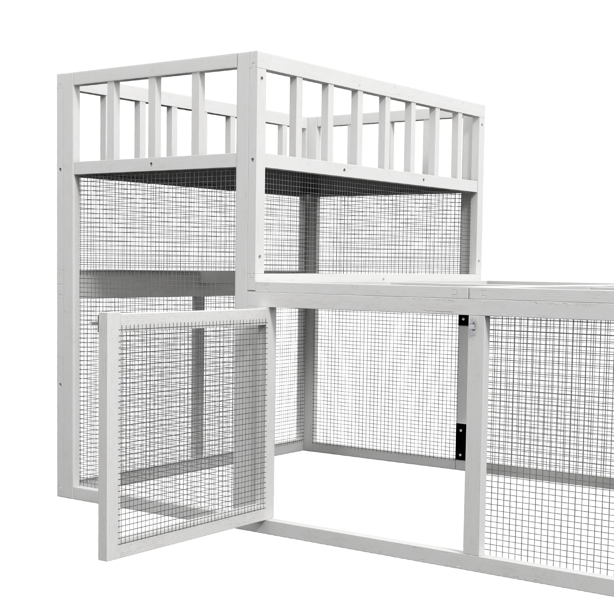 PawHut Wooden Chicken Coop, 7.3' x 3.6' Chicken Run Combinable Design with Storage Shelves, Perches for 2-4 Chickens, Outdoor Poultry Supplies for Ducks, Goose, Rabbits, White