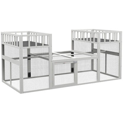 PawHut Wooden Chicken Coop, 7.3' x 3.6' Chicken Run Combinable Design with Storage Shelves, Perches for 2-4 Chickens, Outdoor Poultry Supplies for Ducks, Goose, Rabbits, White