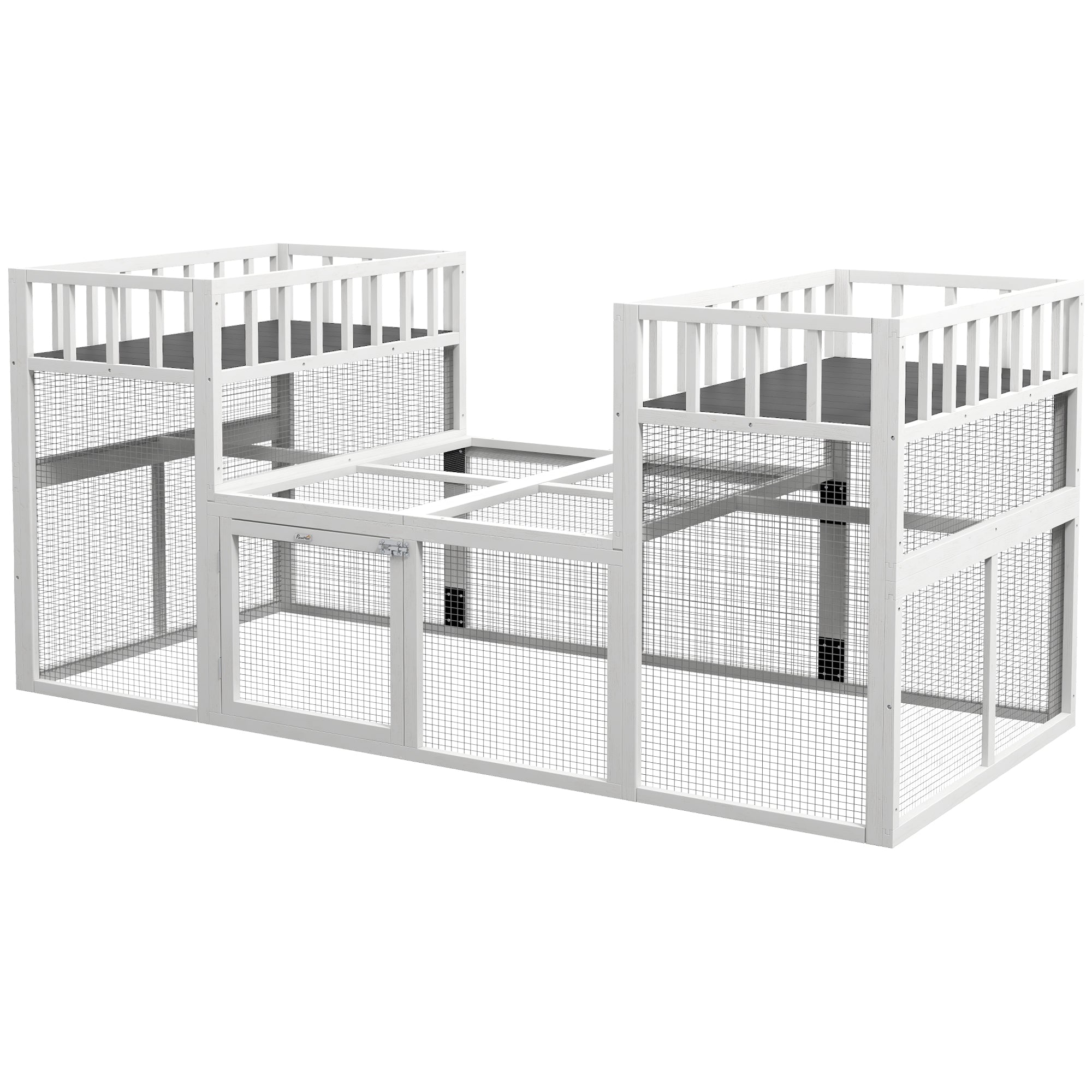 PawHut Wooden Chicken Coop, 7.3' x 3.6' Chicken Run Combinable Design with Storage Shelves, Perches for 2-4 Chickens, Outdoor Poultry Supplies for Ducks, Goose, Rabbits, White