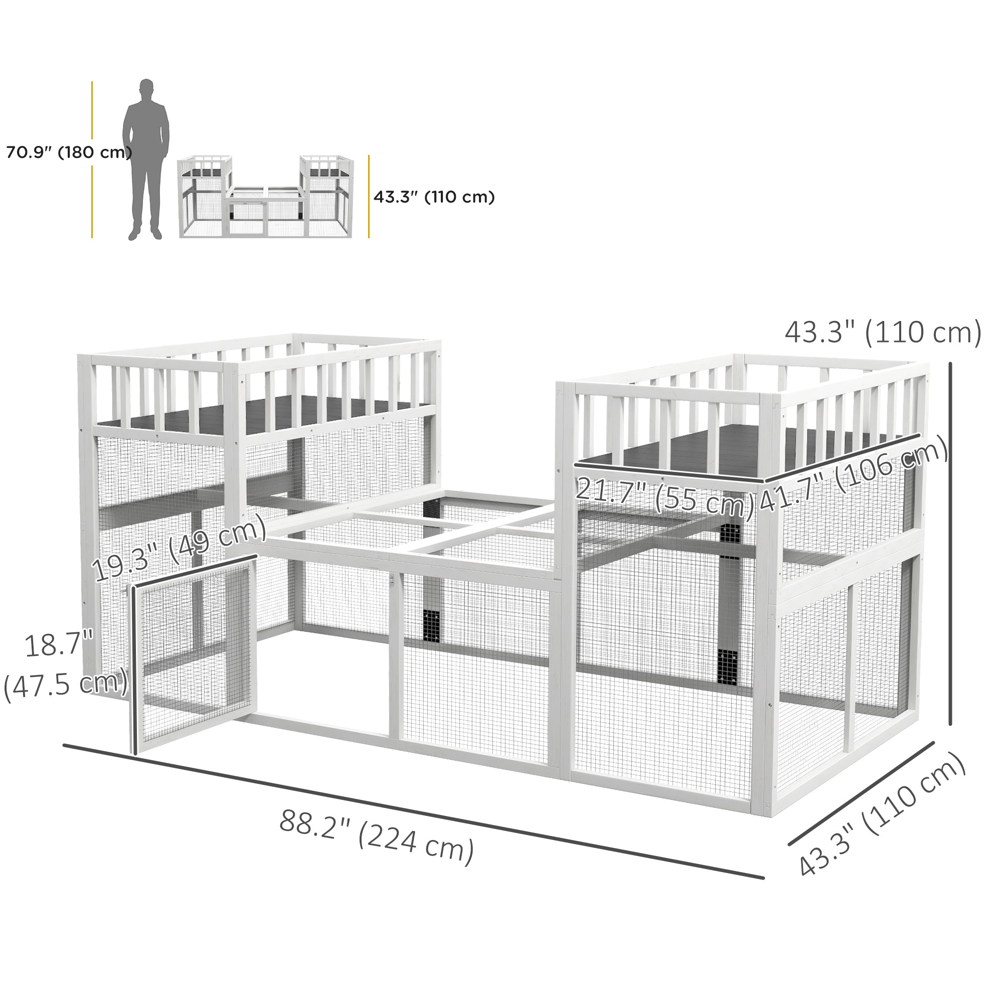 PawHut Wooden Chicken Coop, 7.3' x 3.6' Chicken Run Combinable Design with Storage Shelves, Perches for 2-4 Chickens, Outdoor Poultry Supplies for Ducks, Goose, Rabbits, White
