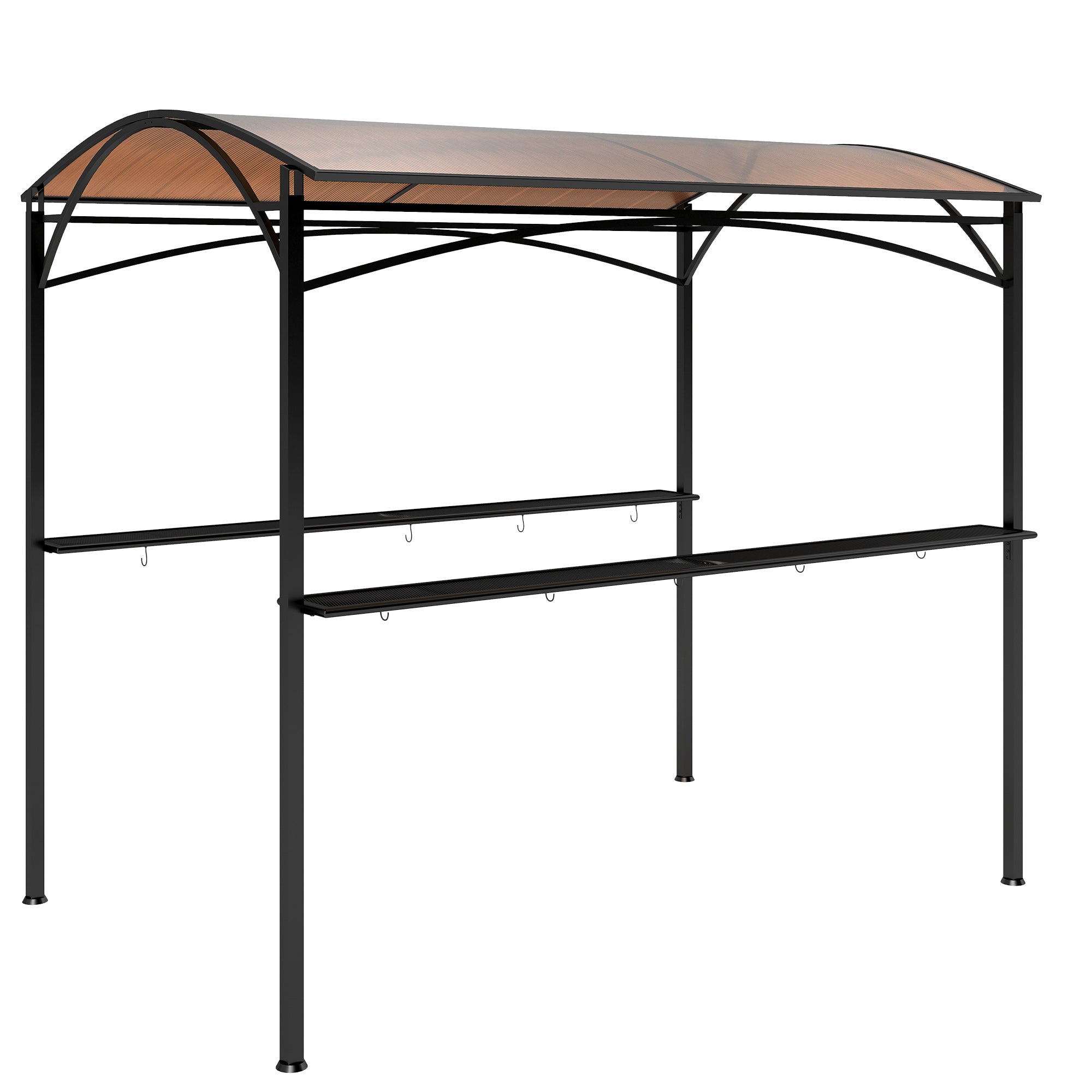 Outsunny 8' x 5' Hardtop Grill Gazebo, Outdoor BBQ Gazebo with PC Board Roof, Barbecue Grill Canopy with 2 Side Shelves and 10 Hooks for Patio, Deck, Backyard and Garden, Brown