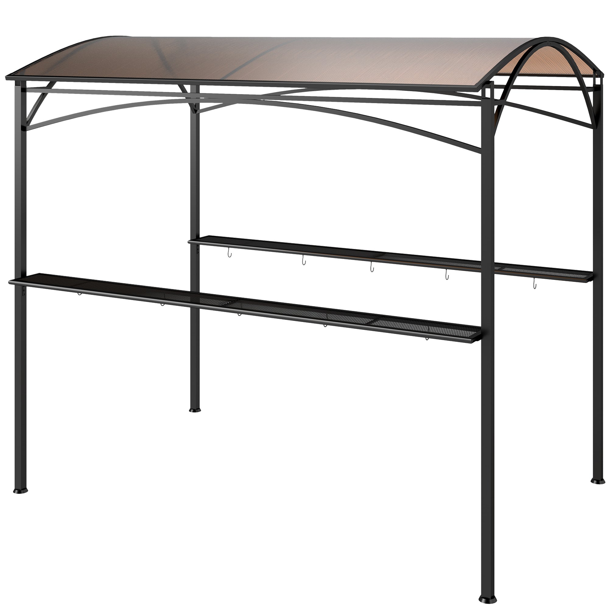 Outsunny 8' x 5' Hardtop Grill Gazebo, Outdoor BBQ Gazebo with PC Board Roof, Barbecue Grill Canopy with 2 Side Shelves and 10 Hooks for Patio, Deck, Backyard and Garden, Brown