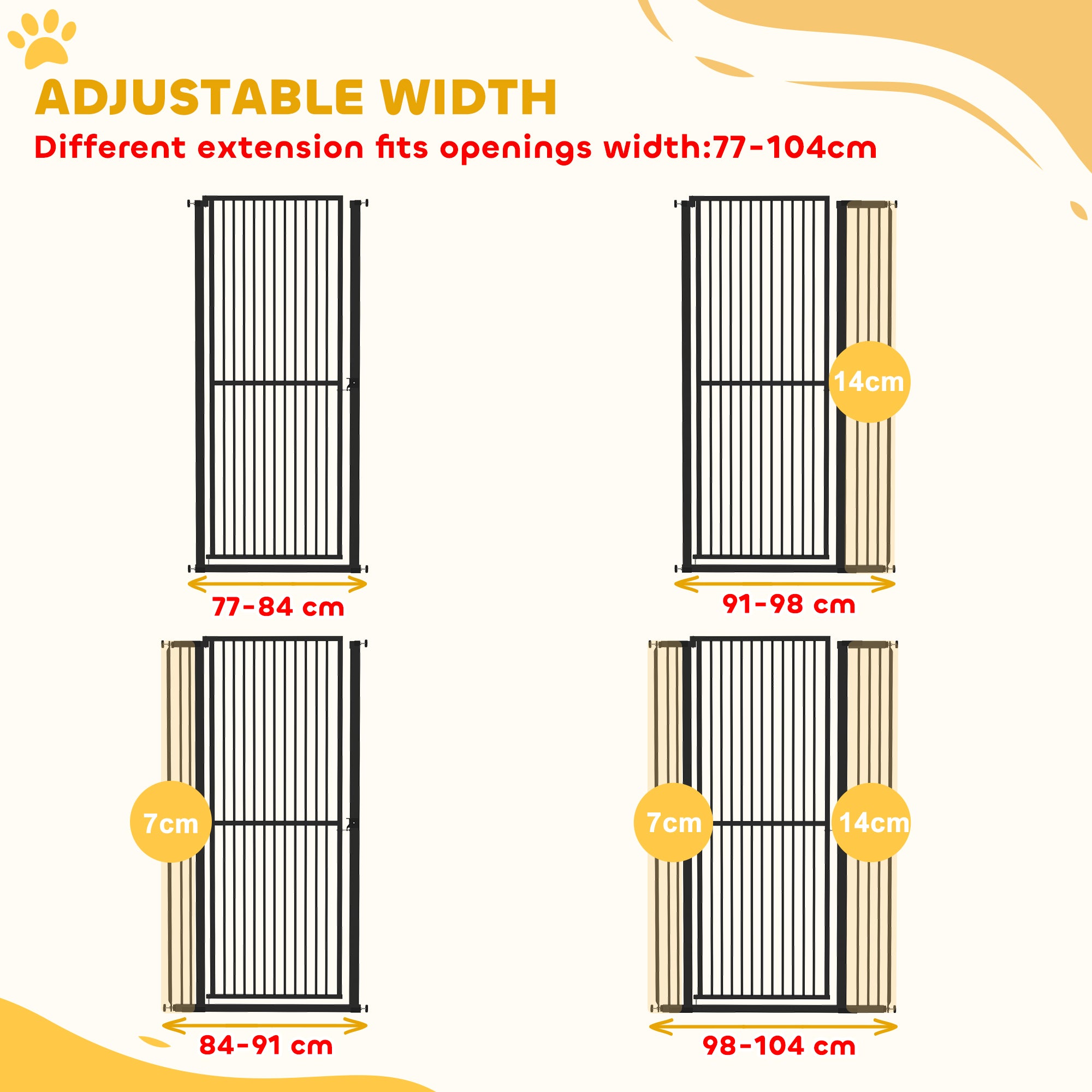 PawHut 59"H Extra Tall Cat Gate, 30"-41"W Steel Pet Gate for Doorway, Hallway, Pressure Mounted Kit No Drilling Dog Gate with 1.4" Extra Narrow Gap, 2.8" & 5.5" Extensions, Black