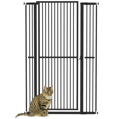 PawHut 59"H Extra Tall Cat Gate, 30"-41"W Steel Pet Gate for Doorway, Hallway, Pressure Mounted Kit No Drilling Dog Gate with 1.4" Extra Narrow Gap, 2.8" & 5.5" Extensions, Black