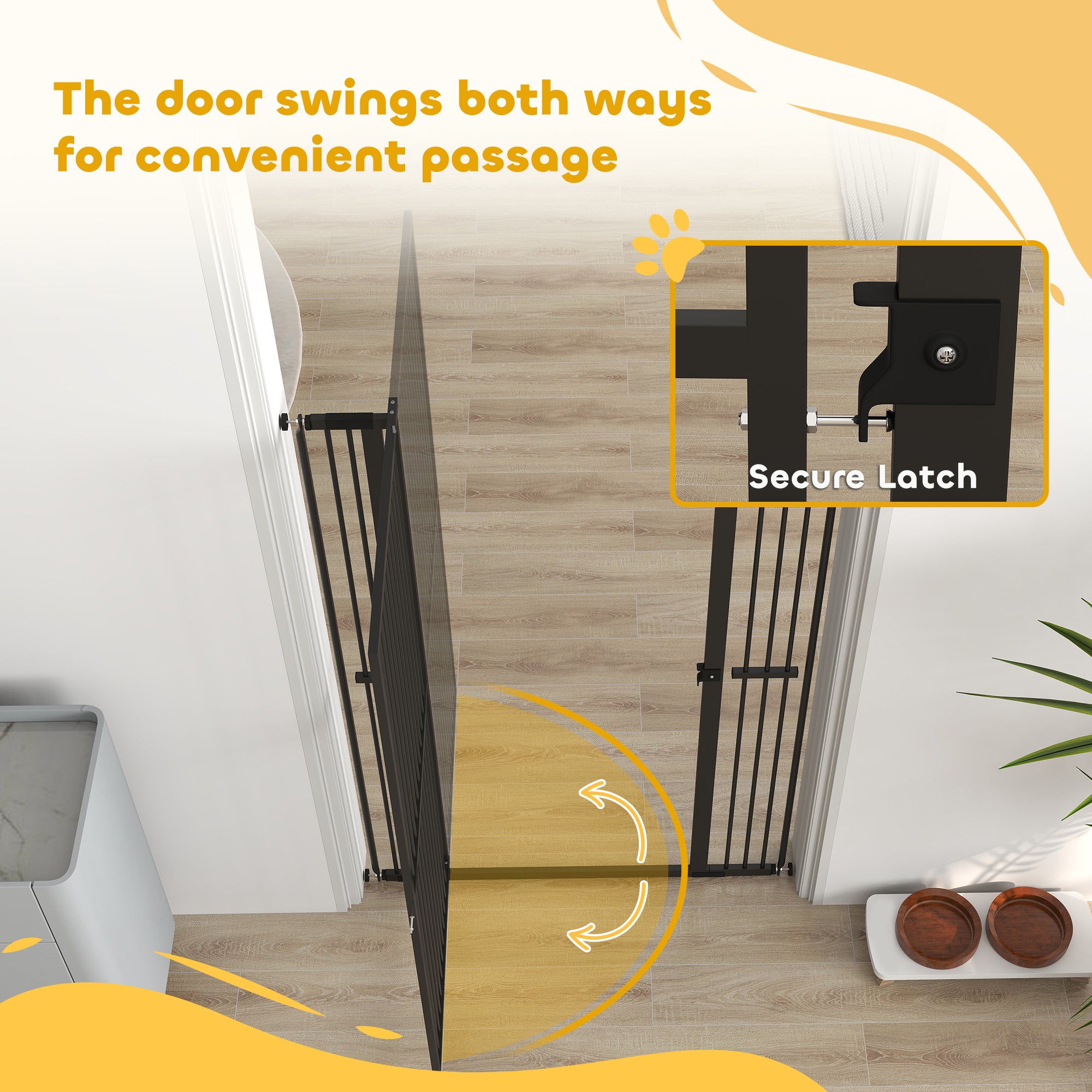 PawHut 59"H Extra Tall Cat Gate, 30"-41"W Steel Pet Gate for Doorway, Hallway, Pressure Mounted Kit No Drilling Dog Gate with 1.4" Extra Narrow Gap, 2.8" & 5.5" Extensions, Black