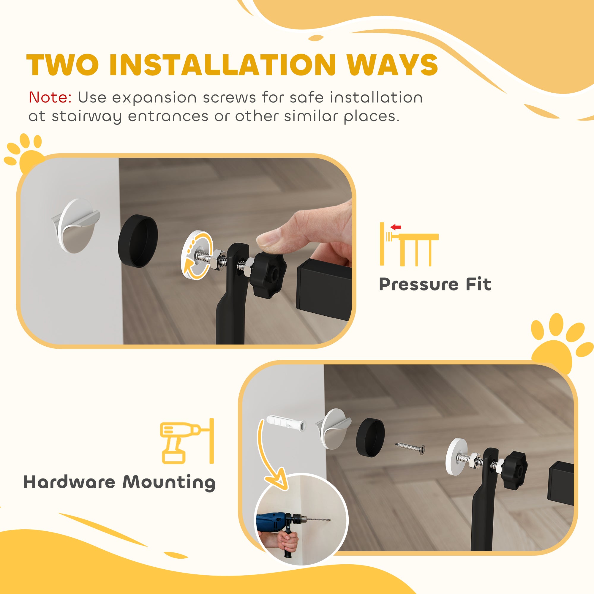 PawHut 59"H Extra Tall Cat Gate, 30"-41"W Steel Pet Gate for Doorway, Hallway, Pressure Mounted Kit No Drilling Dog Gate with 1.4" Extra Narrow Gap, 2.8" & 5.5" Extensions, Black