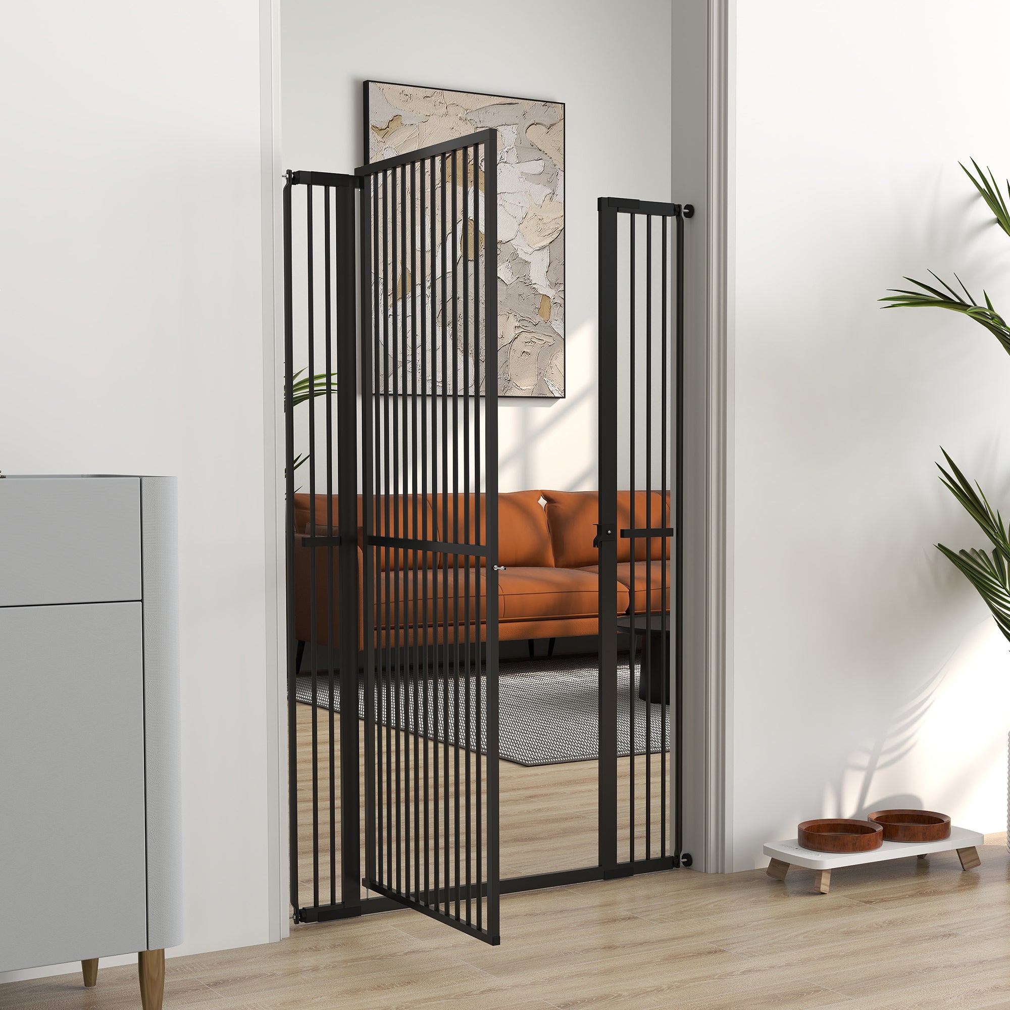 PawHut 59"H Extra Tall Cat Gate, 30"-41"W Steel Pet Gate for Doorway, Hallway, Pressure Mounted Kit No Drilling Dog Gate with 1.4" Extra Narrow Gap, 2.8" & 5.5" Extensions, Black