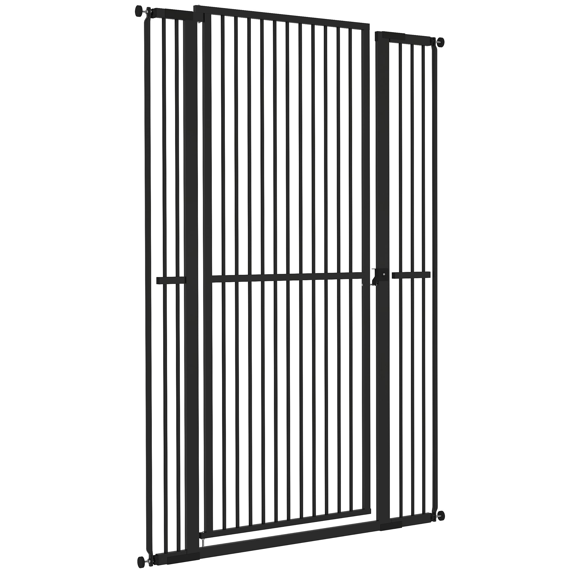 PawHut 59"H Extra Tall Cat Gate, 30"-41"W Steel Pet Gate for Doorway, Hallway, Pressure Mounted Kit No Drilling Dog Gate with 1.4" Extra Narrow Gap, 2.8" & 5.5" Extensions, Black