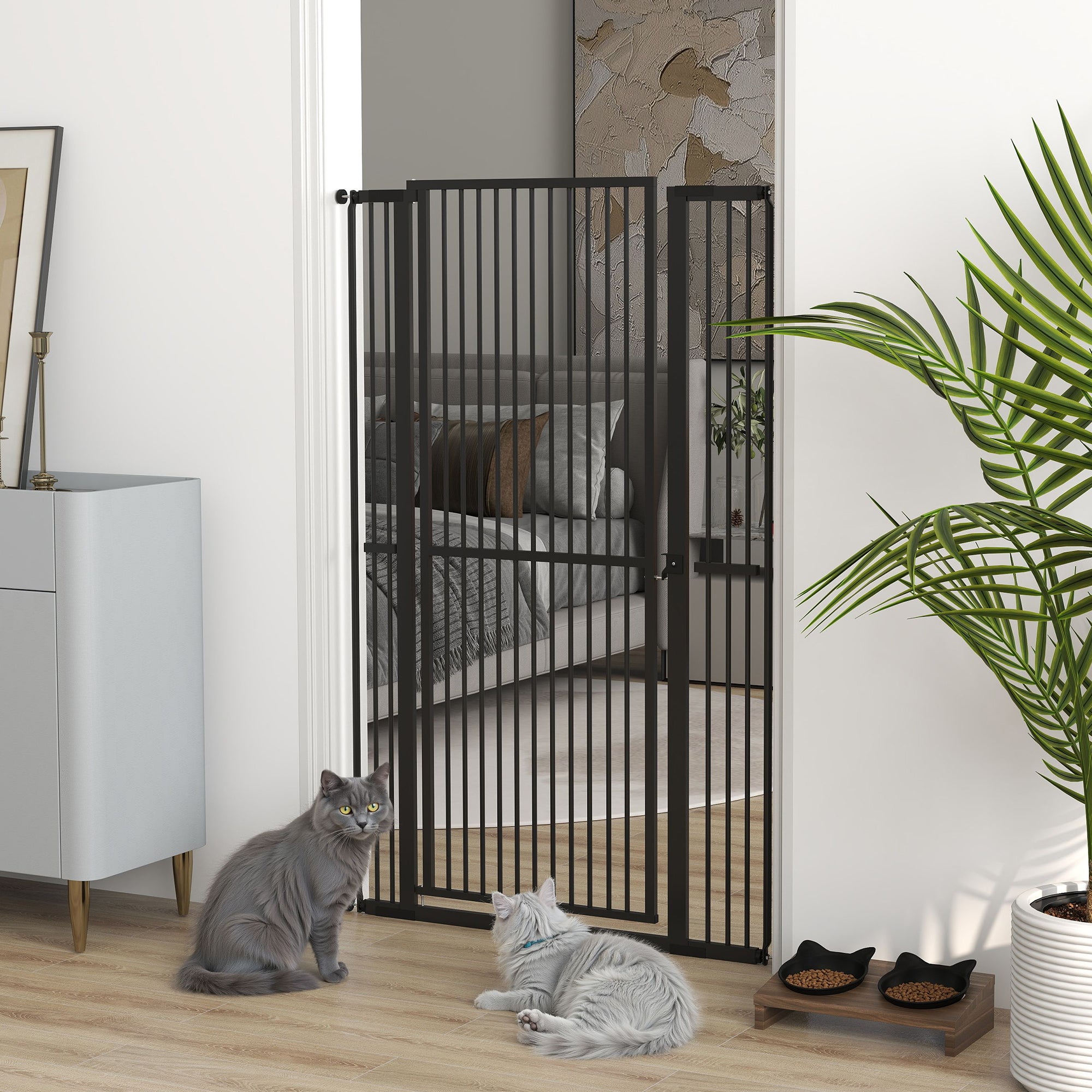 PawHut 59"H Extra Tall Cat Gate, 30"-41"W Steel Pet Gate for Doorway, Hallway, Pressure Mounted Kit No Drilling Dog Gate with 1.4" Extra Narrow Gap, 2.8" & 5.5" Extensions, Black