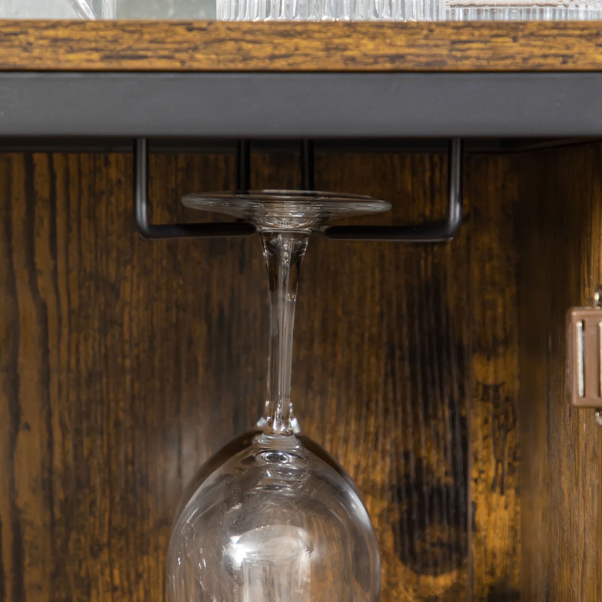 HOMCOM Industrial Wine Rack for 9 Bottles, Retro Liquor Cabinet with Glass Holders, Mesh Doors, Storage Shelf for Home Bar, Dining Room, Rustic Brown