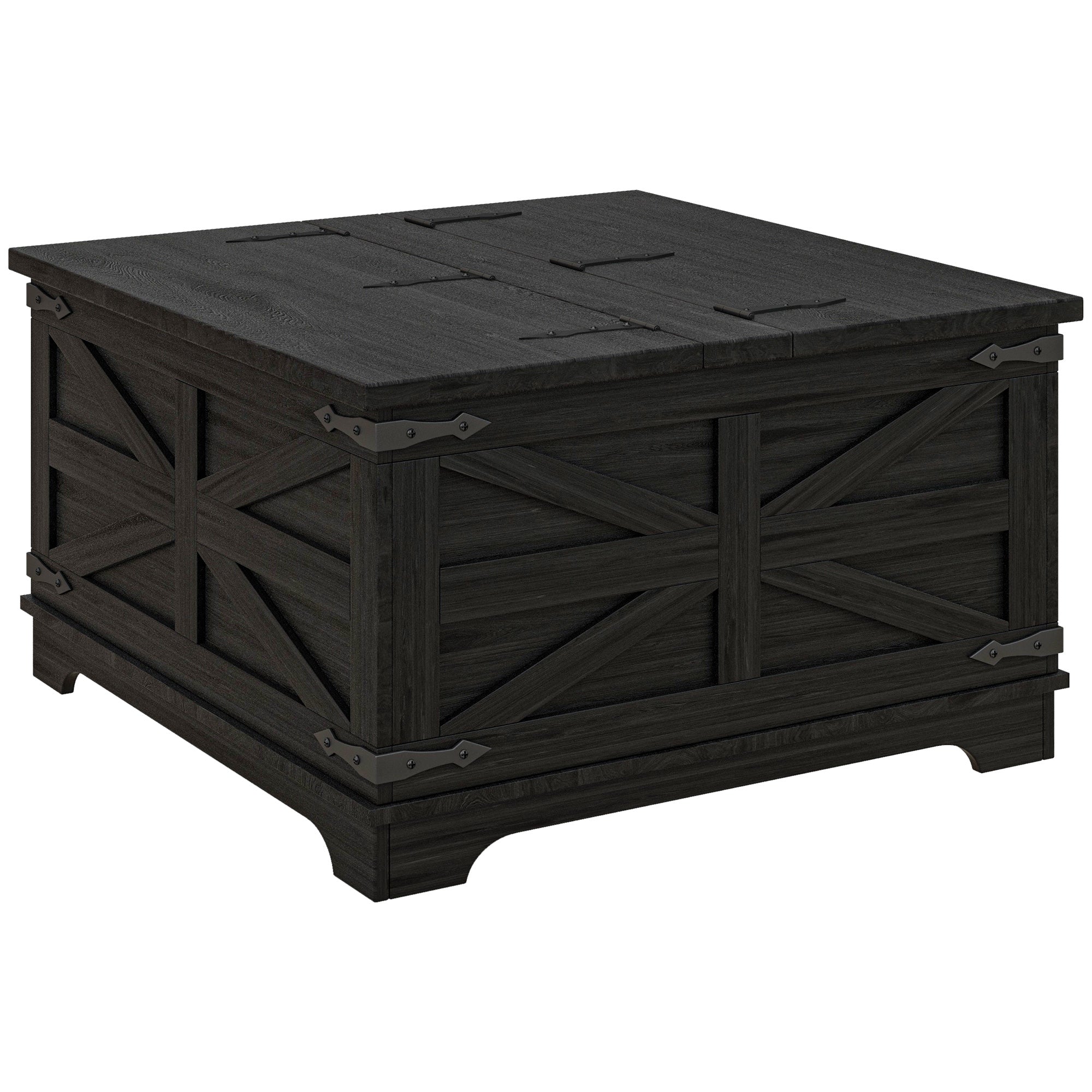 HOMCOM Farmhouse Coffee Table with Storage, Center Table with Hinged Lift Top and Hidden Space, Square Coffee Table for Living Room, Black
