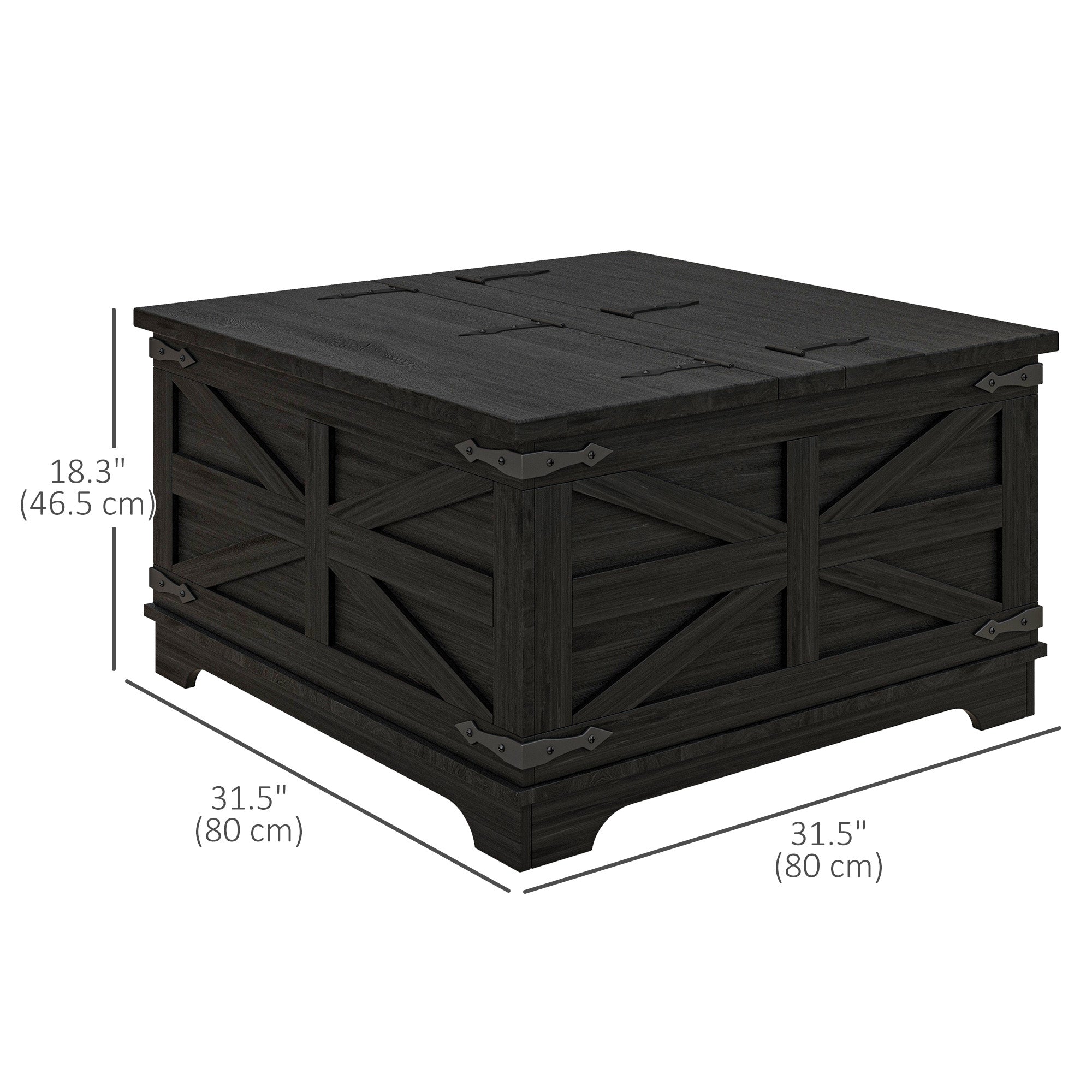 HOMCOM Farmhouse Coffee Table with Storage, Center Table with Hinged Lift Top and Hidden Space, Square Coffee Table for Living Room, Black