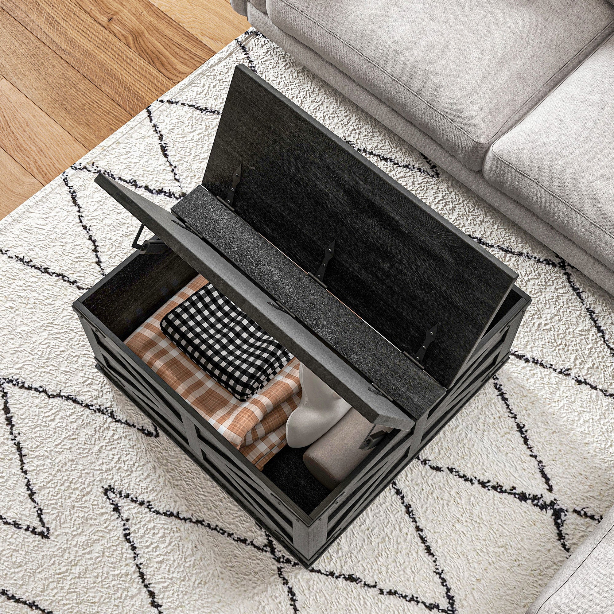 HOMCOM Farmhouse Coffee Table with Storage, Center Table with Hinged Lift Top and Hidden Space, Square Coffee Table for Living Room, Black