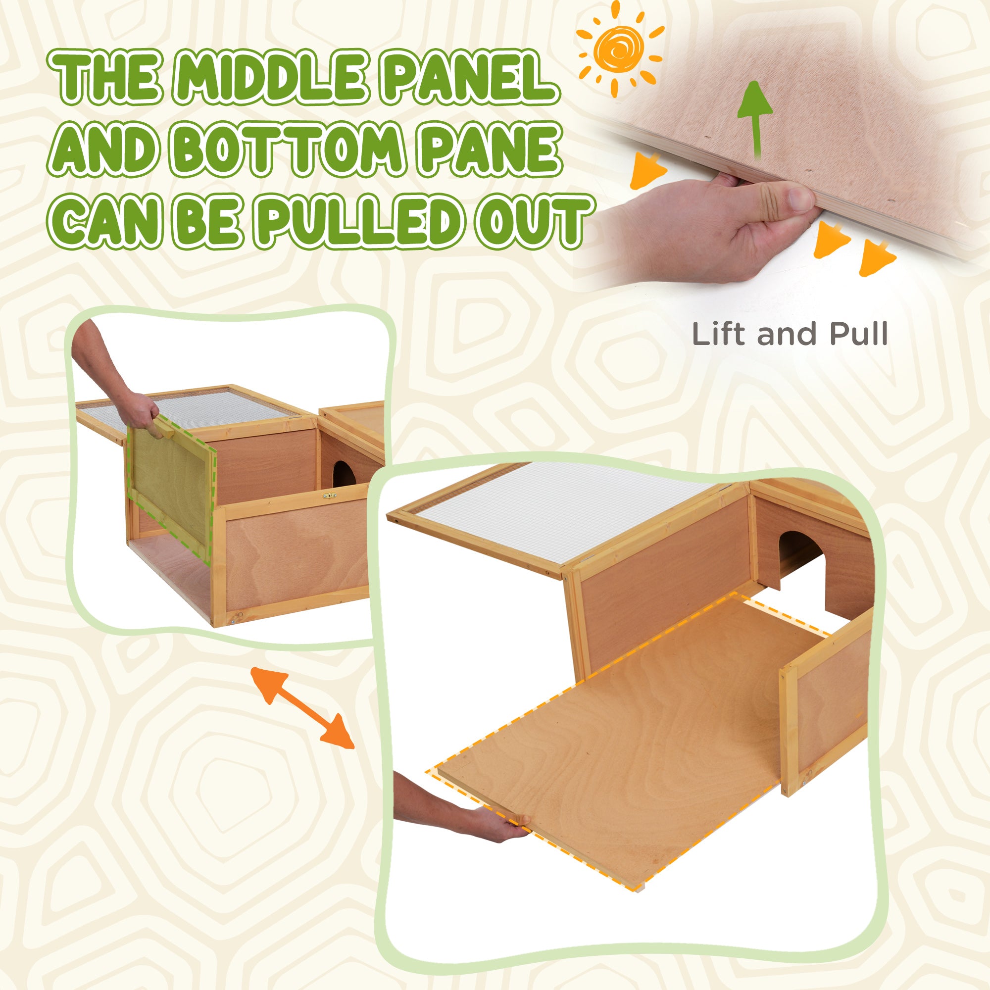 PawHut Tortoise Enclosure, Wooden Turtle Tank Reptile Terrarium with Two Room Design, for Indoor Use, 37" x 25" x 13", Nature Wood