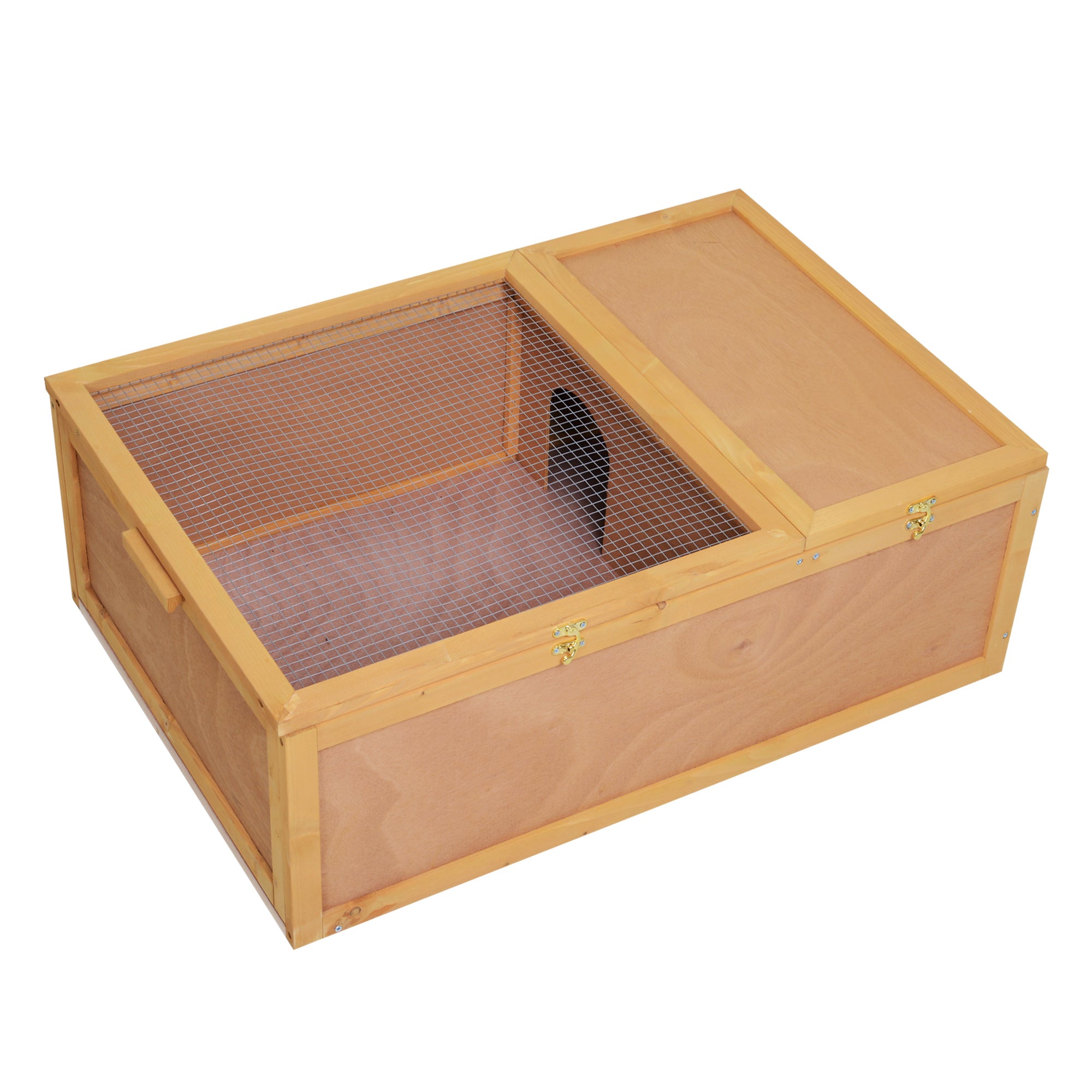 PawHut Tortoise Enclosure, Wooden Turtle Tank Reptile Terrarium with Two Room Design, for Indoor Use, 37" x 25" x 13", Nature Wood
