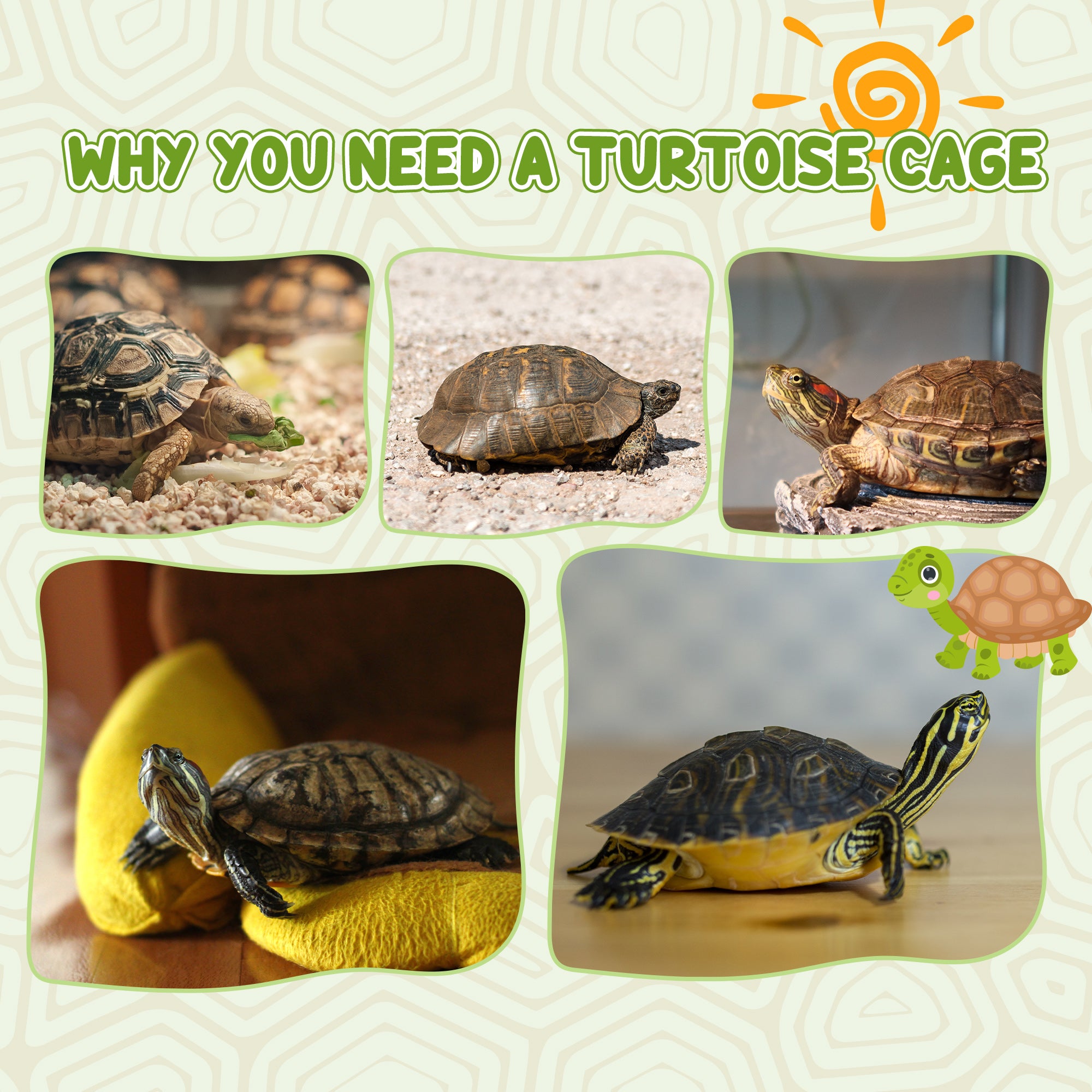 PawHut Tortoise Enclosure, Wooden Turtle Tank Reptile Terrarium with Two Room Design, for Indoor Use, 37" x 25" x 13", Nature Wood