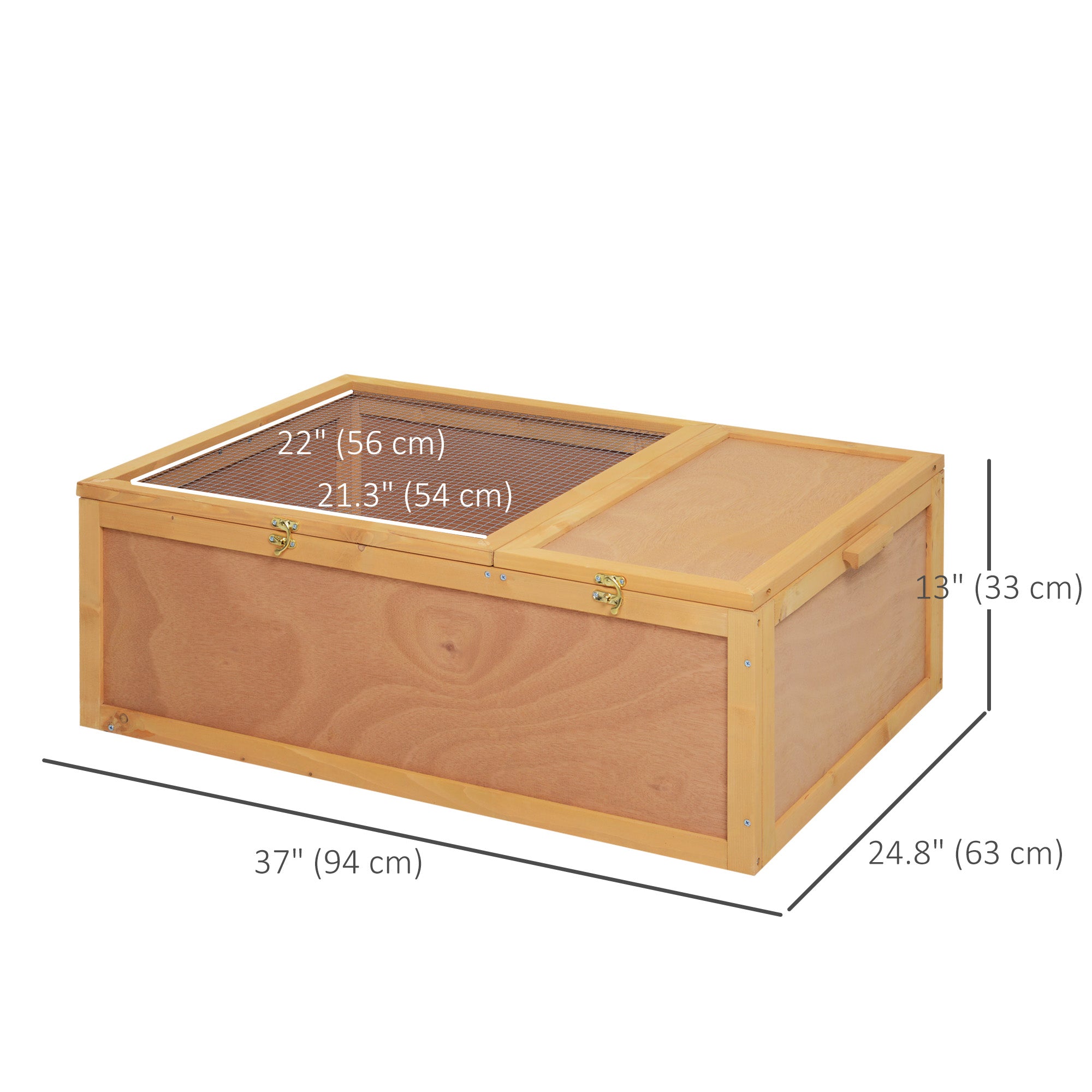 PawHut Tortoise Enclosure, Wooden Turtle Tank Reptile Terrarium with Two Room Design, for Indoor Use, 37" x 25" x 13", Nature Wood