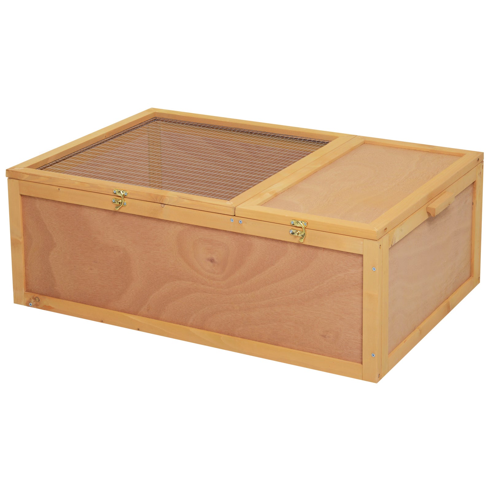 PawHut Tortoise Enclosure, Wooden Turtle Tank Reptile Terrarium with Two Room Design, for Indoor Use, 37" x 25" x 13", Nature Wood