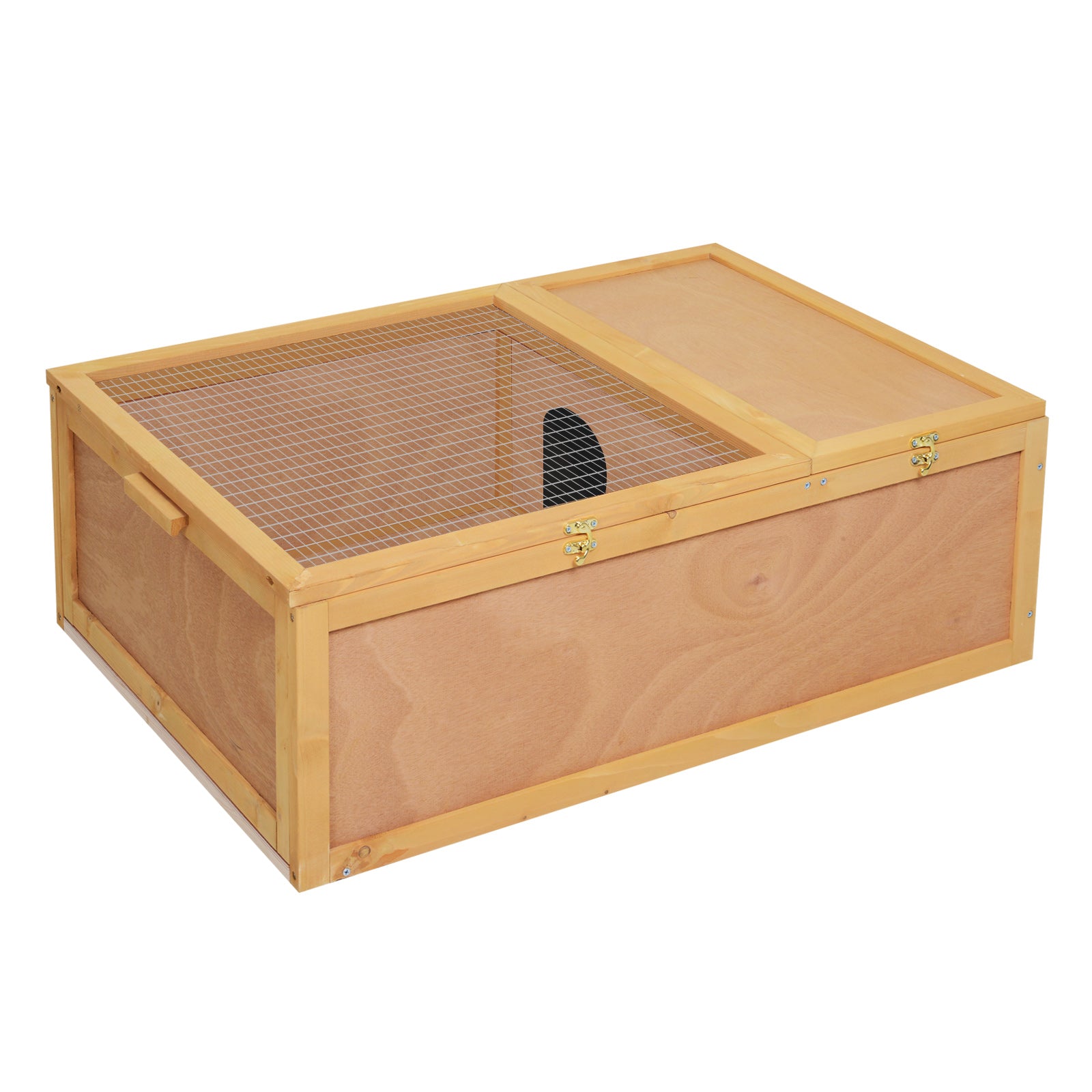 PawHut Tortoise Enclosure, Wooden Turtle Tank Reptile Terrarium with Two Room Design, for Indoor Use, 37" x 25" x 13", Nature Wood