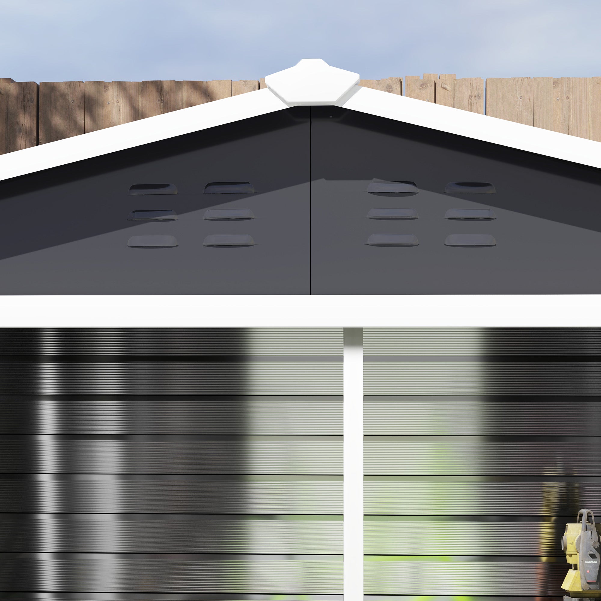 Outsunny 8' x 7' Outdoor Storage Shed, Galvanized Steel Metal Garden Shed with Lockable Doors, Floor Frame, Vents, Lock and Gloves for Backyard, Lawn, Patio, Dark Grey