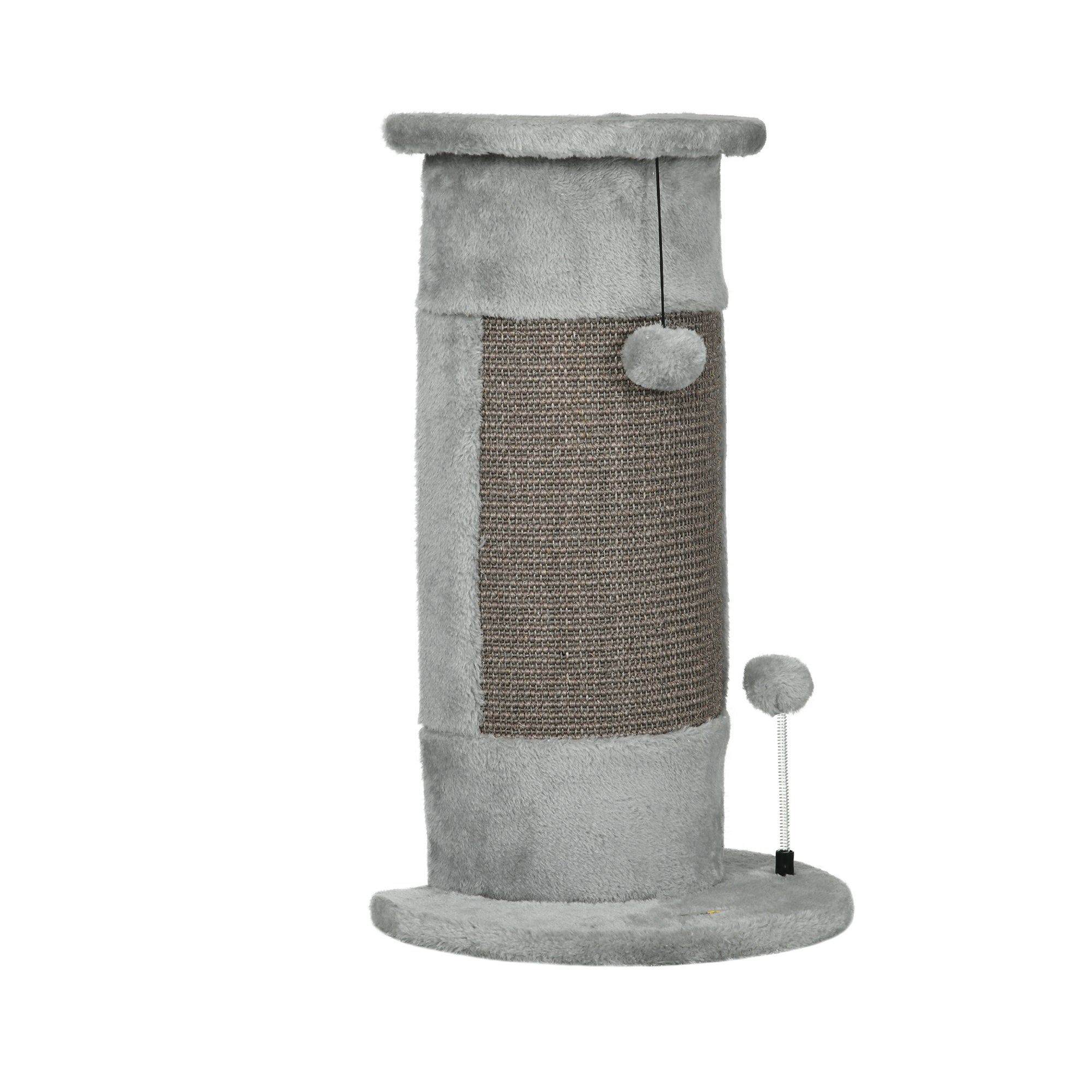 PawHut 58cm Cat Scratching Post for Corner Wall, Claw Scratcher, with Smooth Plush, Sisal Rope, Toy Balls, Stable Base - Grey