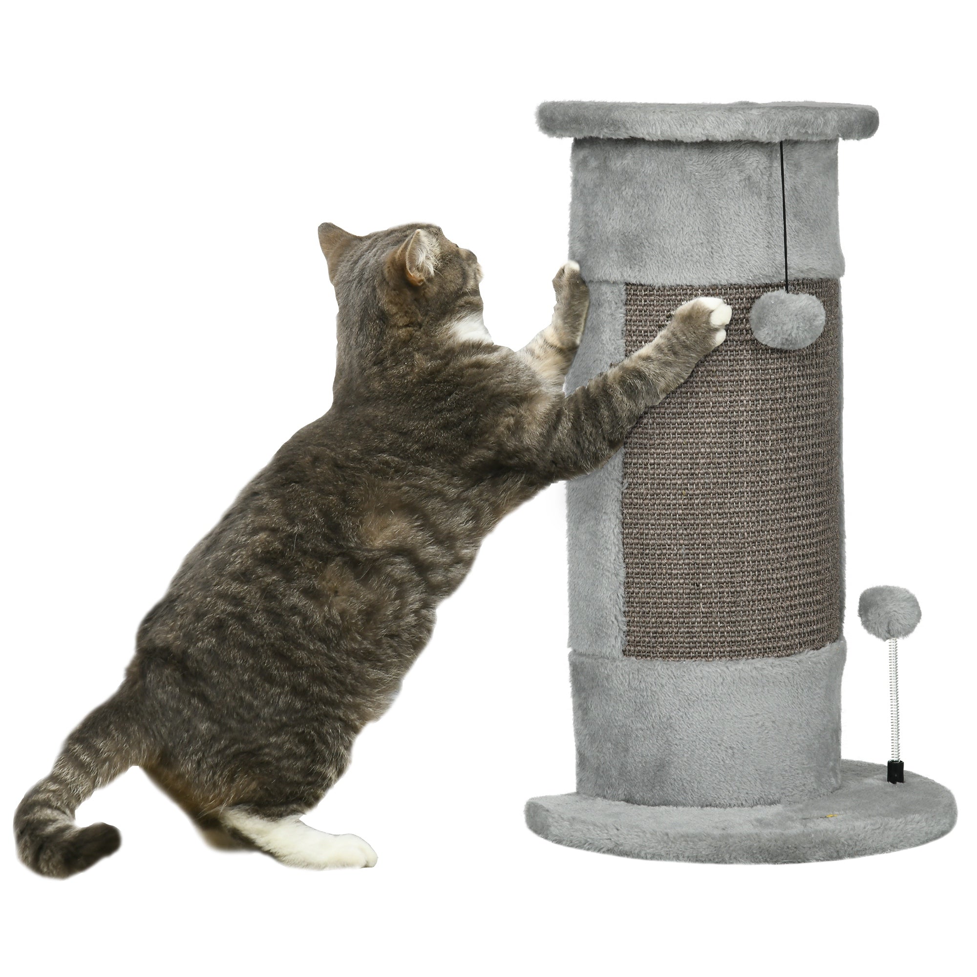 PawHut 23" Cat Scratching Post, Cat Scratcher with Play Balls, Scratch Post with Smooth Plush, Sisal Rope and Stable Base for Indoor Cats, Grey