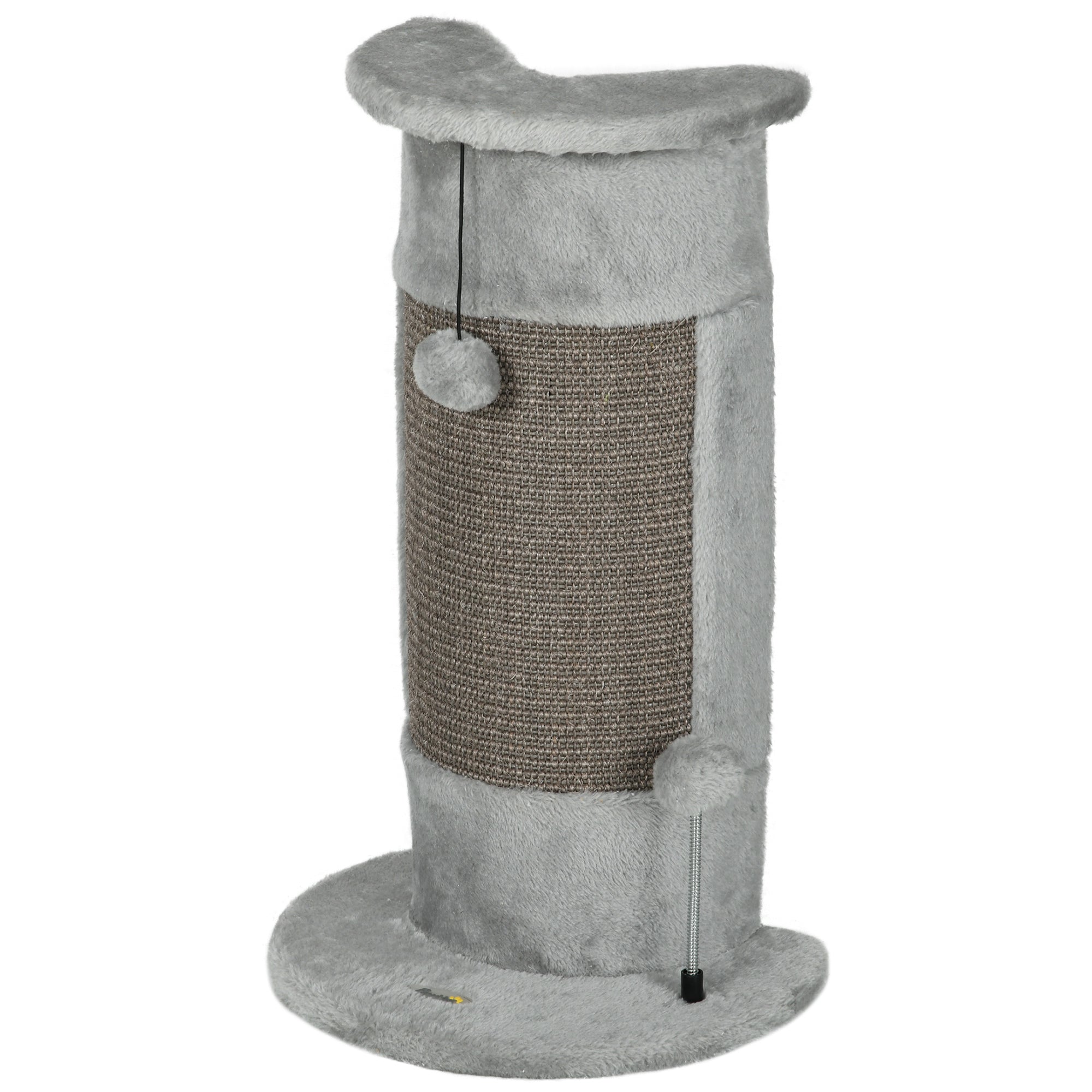 PawHut 58cm Cat Scratching Post for Corner Wall, Claw Scratcher, with Smooth Plush, Sisal Rope, Toy Balls, Stable Base - Grey