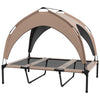 PawHut Elevated Dog Bed with Canopy, Cooling Dog Cot Bed for Camping, Portable Raised Pet Cot with Washable Breathable Mesh, for Indoor Outdoor, Large Dogs, 42" x 30" x 37", Coffee