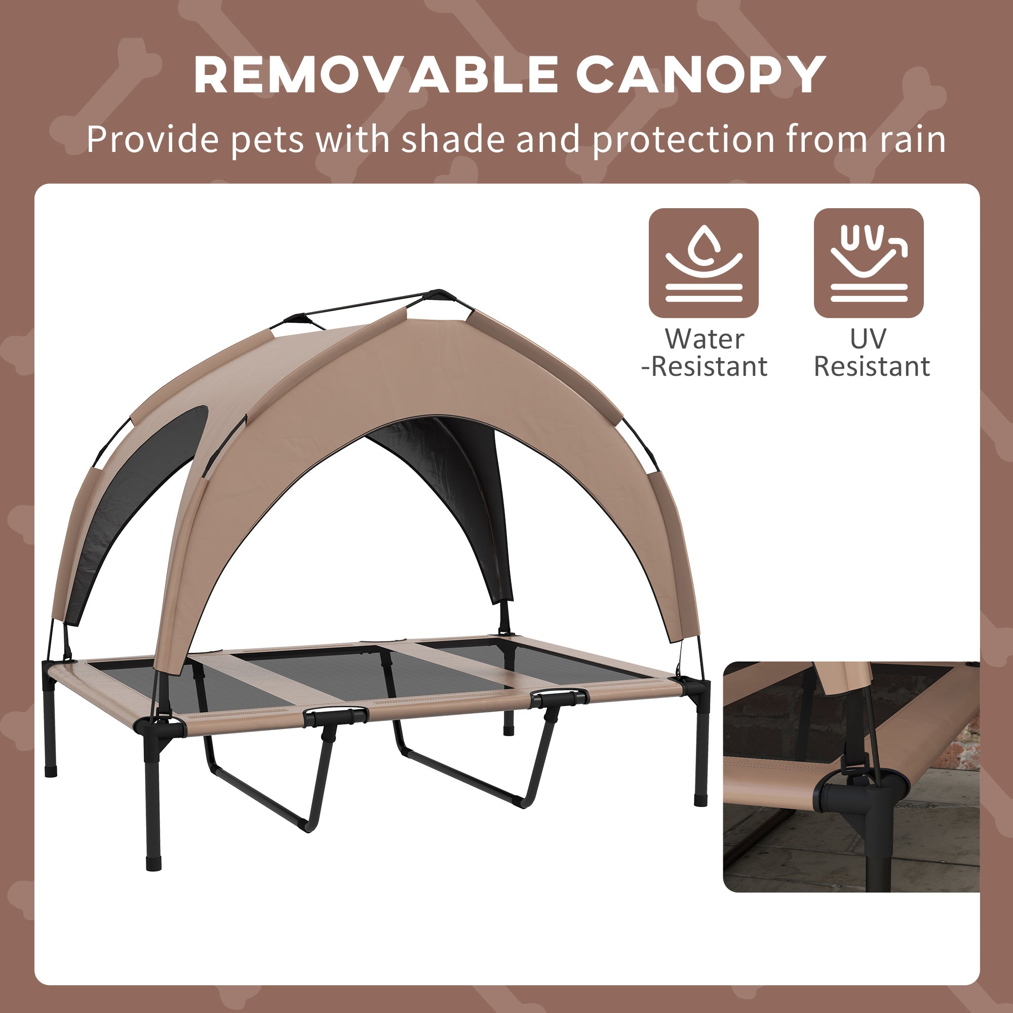 PawHut Elevated Dog Bed with Canopy, Cooling Dog Cot Bed for Camping, Portable Raised Pet Cot with Washable Breathable Mesh, for Indoor Outdoor, Large Dogs, 42