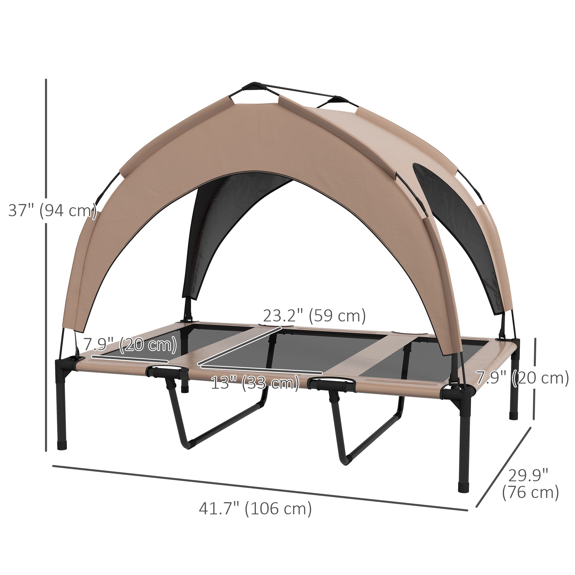 PawHut Elevated Dog Bed with Canopy, Cooling Dog Cot Bed for Camping, Portable Raised Pet Cot with Washable Breathable Mesh, for Indoor Outdoor, Large Dogs, 42