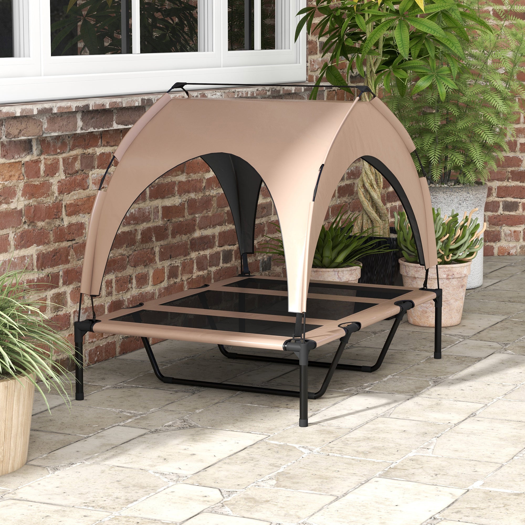 PawHut Elevated Dog Bed with Canopy, Cooling Dog Cot Bed for Camping, Portable Raised Pet Cot with Washable Breathable Mesh, for Indoor Outdoor, Large Dogs, 42
