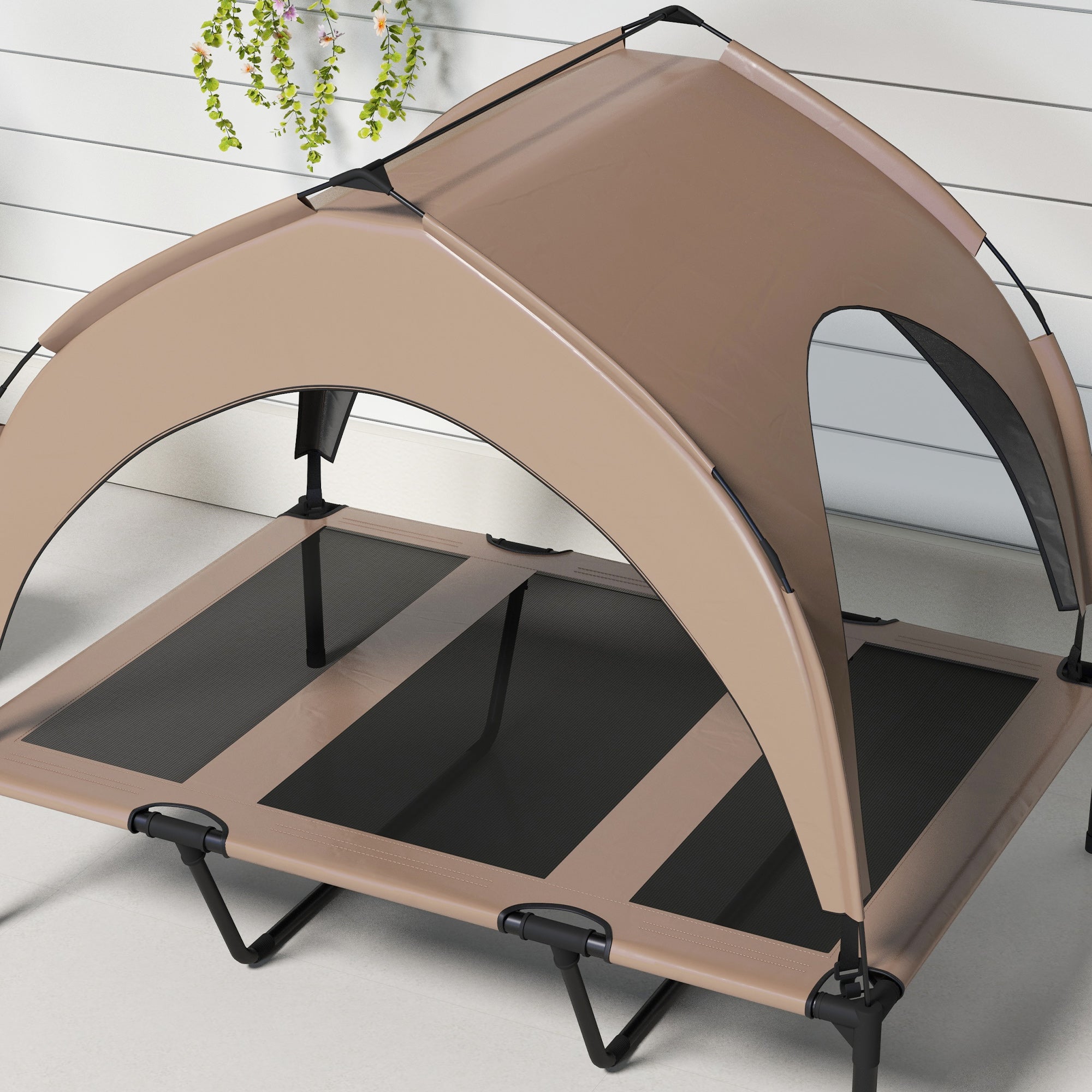 PawHut Elevated Dog Bed with Canopy, Cooling Dog Cot Bed for Camping, Portable Raised Pet Cot with Washable Breathable Mesh, for Indoor Outdoor, Large Dogs, 42