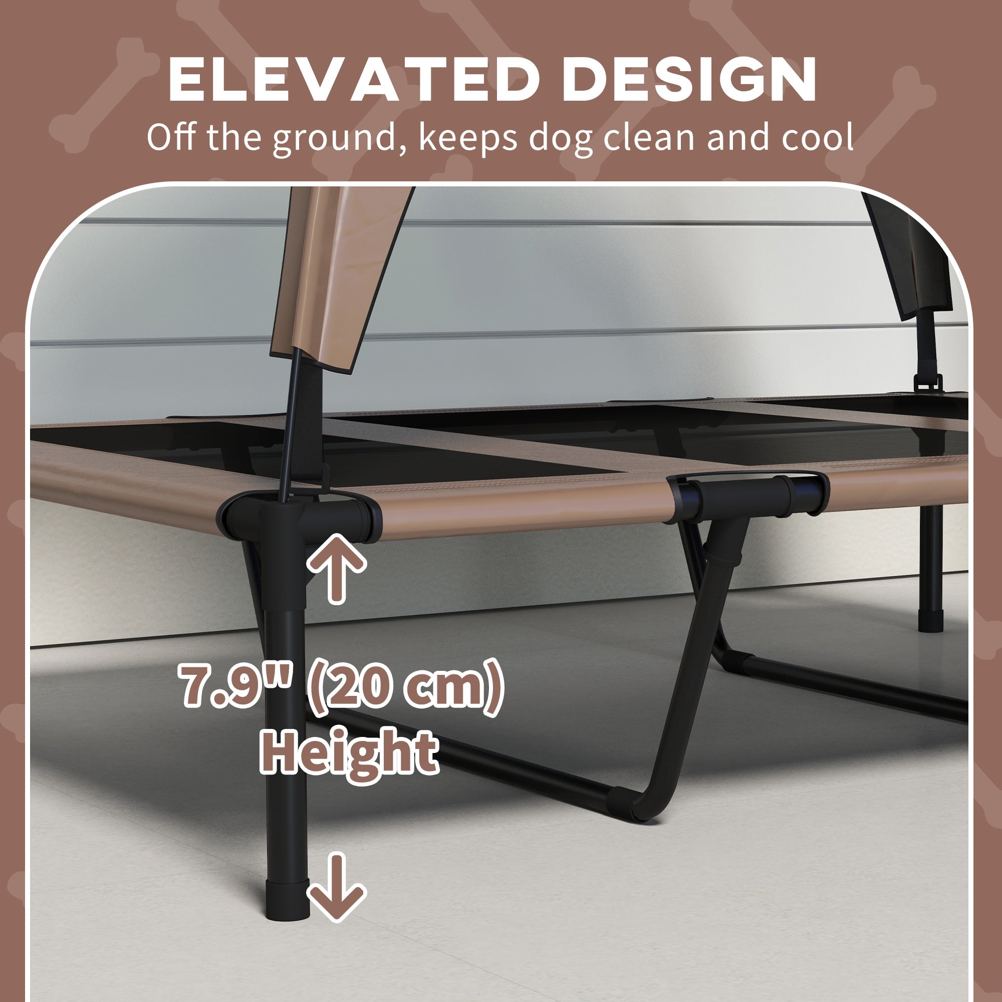 PawHut Elevated Dog Bed with Canopy, Cooling Dog Cot Bed for Camping, Portable Raised Pet Cot with Washable Breathable Mesh, for Indoor Outdoor, Large Dogs, 42" x 30" x 37", Coffee