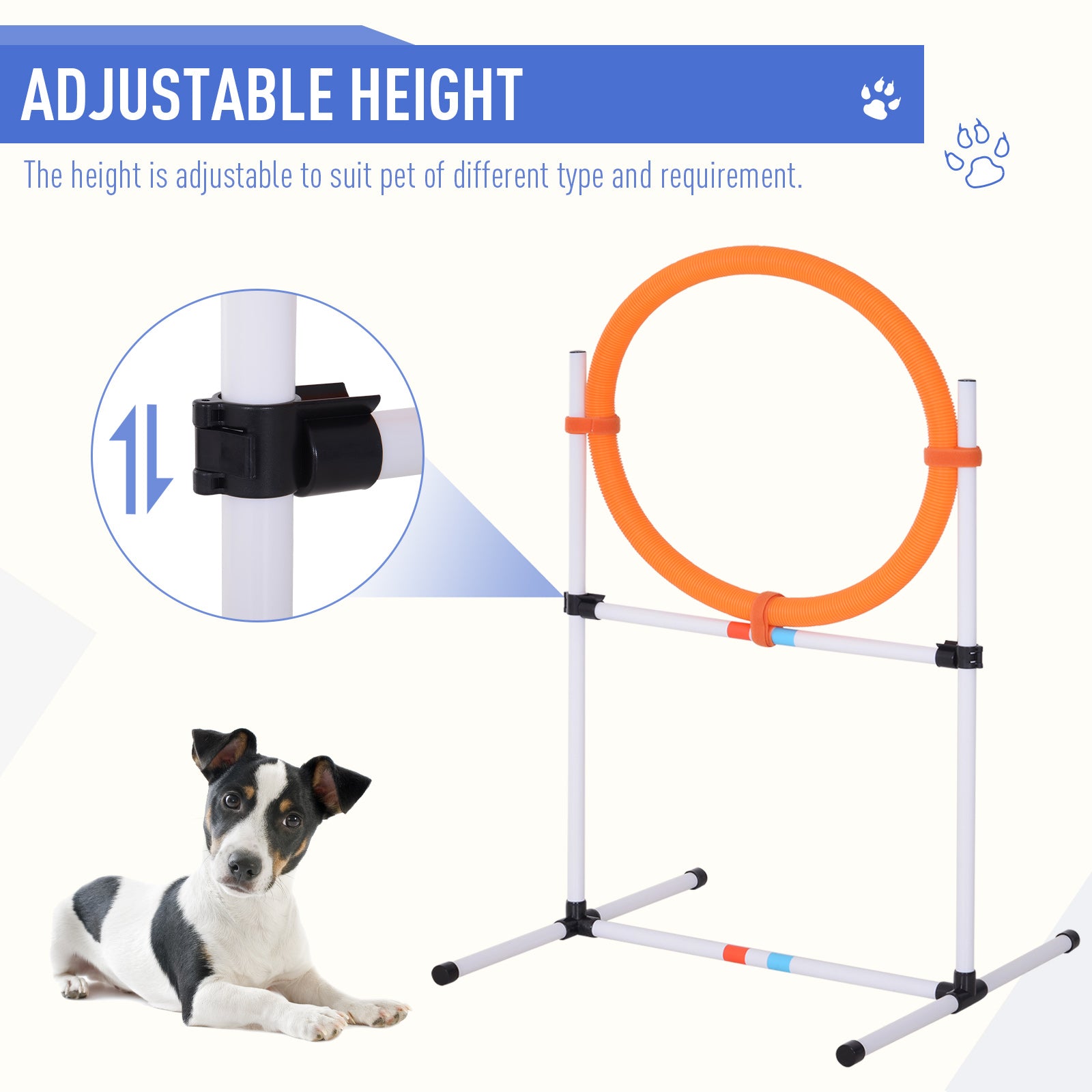 Pawhut 5 Piece Outdoor Game Dog Agility Training Equipment Set Agility Starter Kit Jumping Ring Hurdle Bar Tunnel