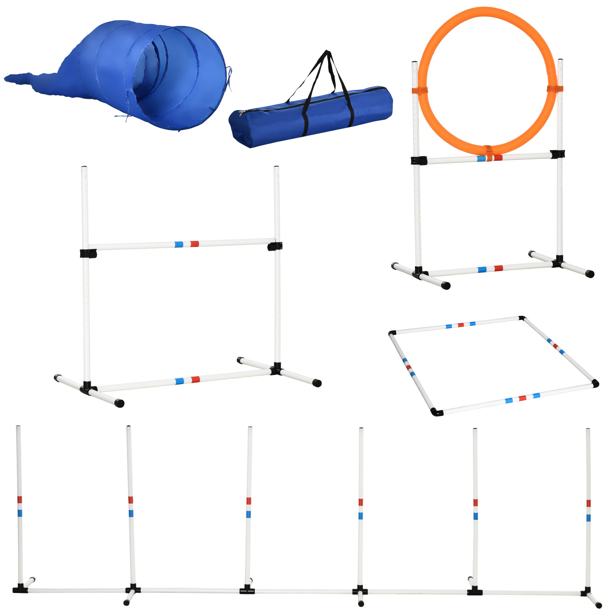 Pawhut 5 Piece Outdoor Game Dog Agility Training Equipment Set Agility Starter Kit Jumping Ring Hurdle Bar Tunnel