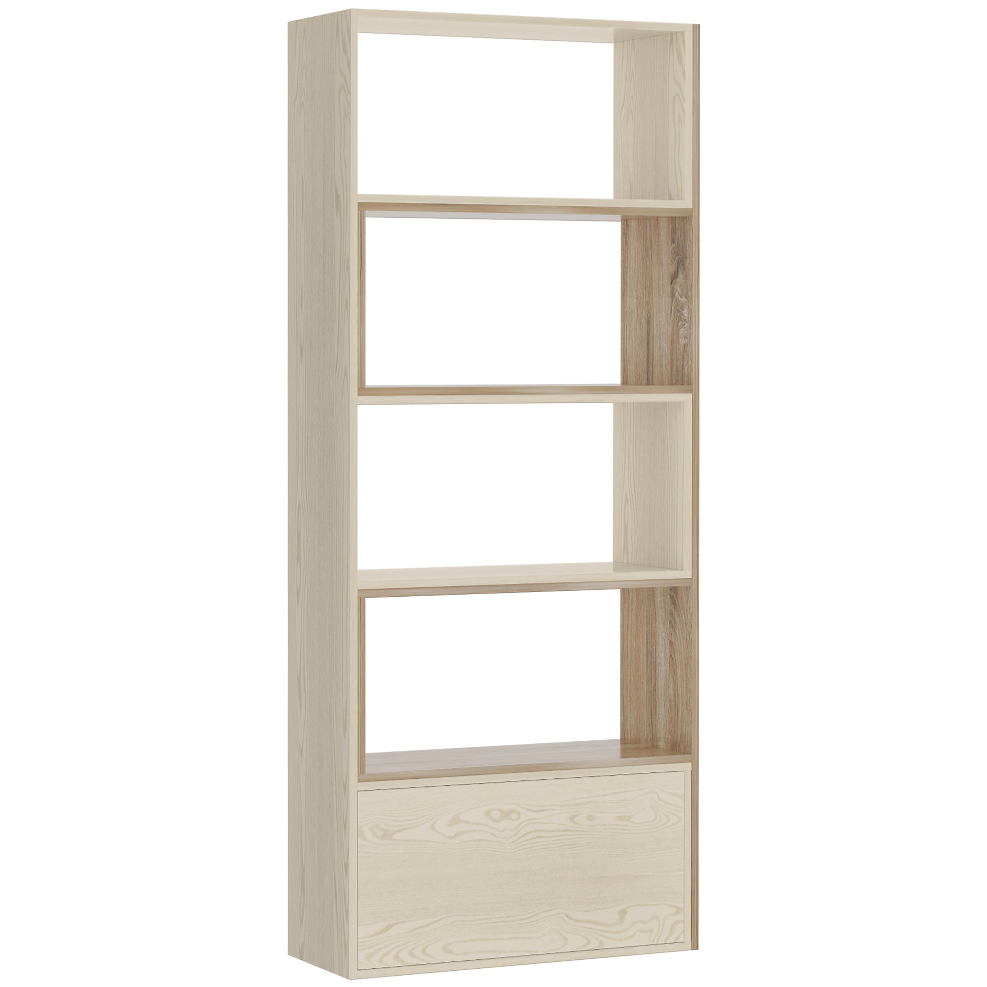 HOMCOM Corner Bookcase, Rotating Storage Display Shelf, Multifunction Tall Bookshelf, Space Saving Room Divider for Home Office, White Oak