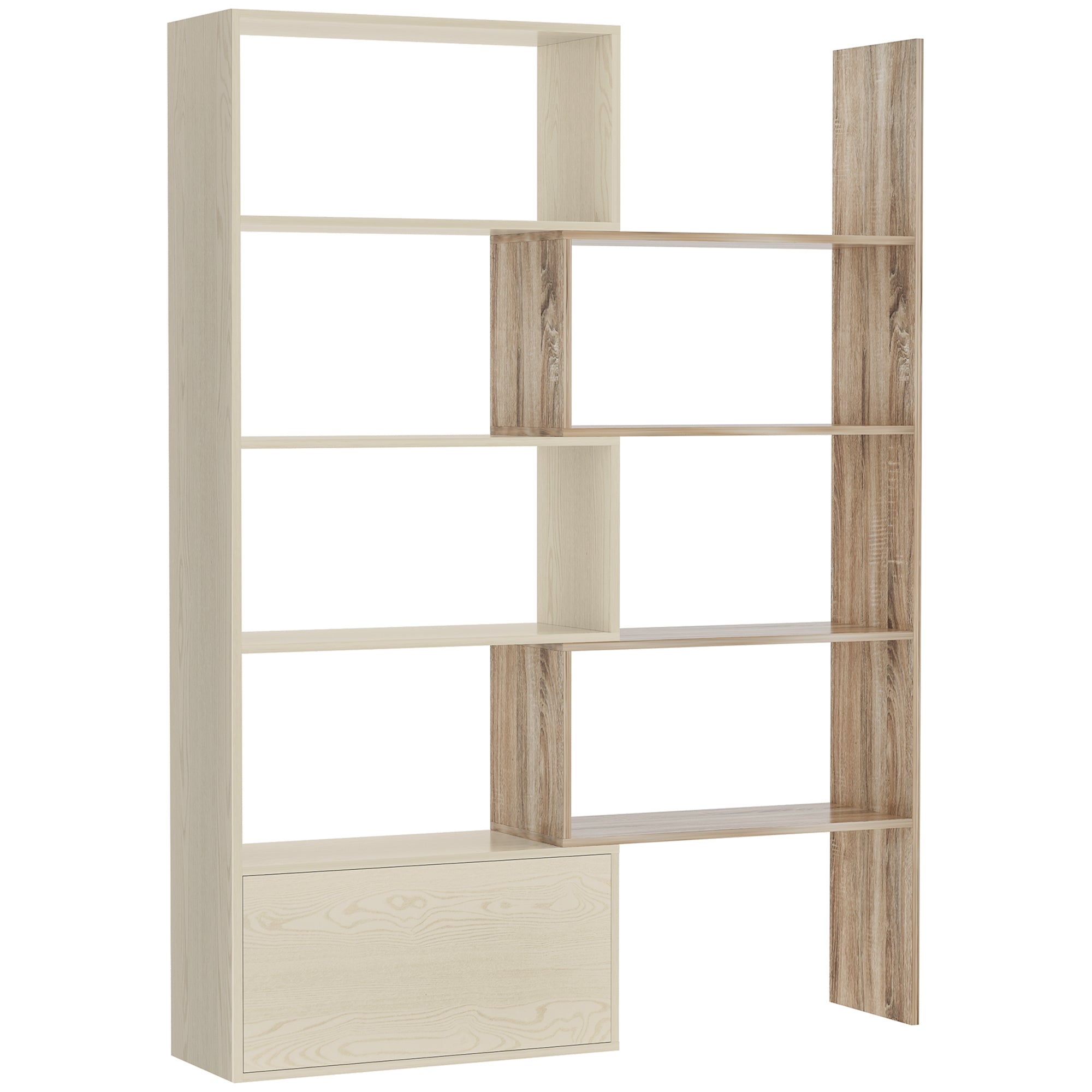 HOMCOM Corner Bookcase, Rotating Storage Display Shelf, Multifunction Tall Bookshelf, Space Saving Room Divider for Home Office, White Oak