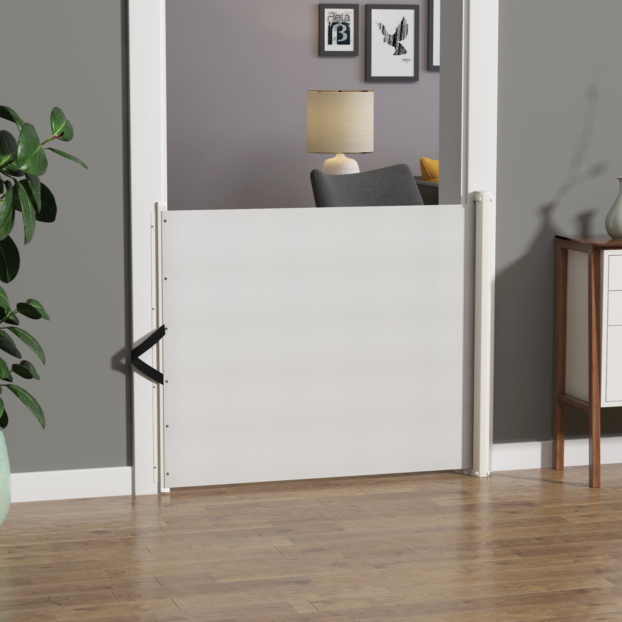 Pawhut Retractable Mesh Pet Safety Barrier Gate, Flexible and Extensible Safety Dog Gate Easy to Roll and Latch for Stairways Doorways Hallways, 45'' x 32", White