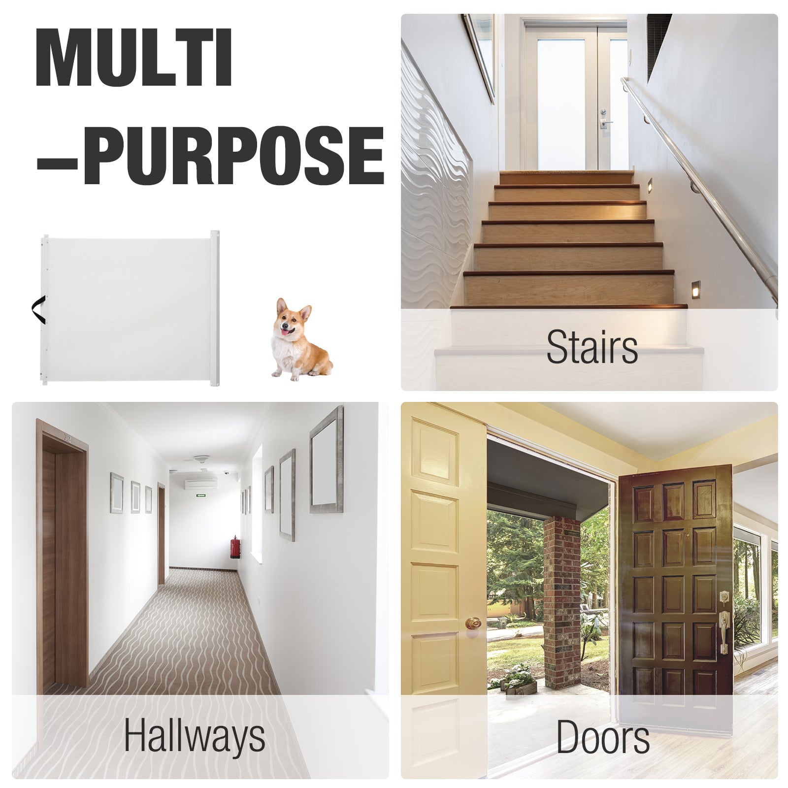 PawHut Retractable Safety Gate Dog Pet Barrier Folding Protector Home Doorway Room Divider Stair Guard White 115Lx82.5Hcm