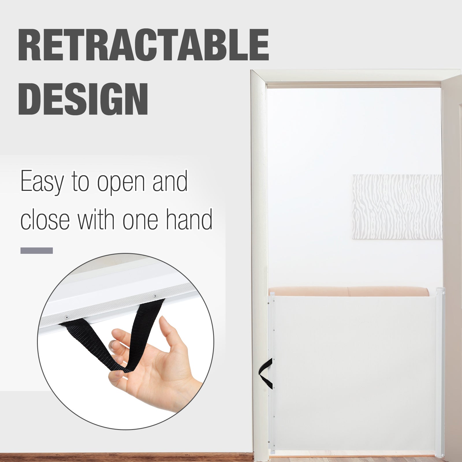 Pawhut Retractable Mesh Pet Safety Barrier Gate, Flexible and Extensible Safety Dog Gate Easy to Roll and Latch for Stairways Doorways Hallways, 45'' x 32", White
